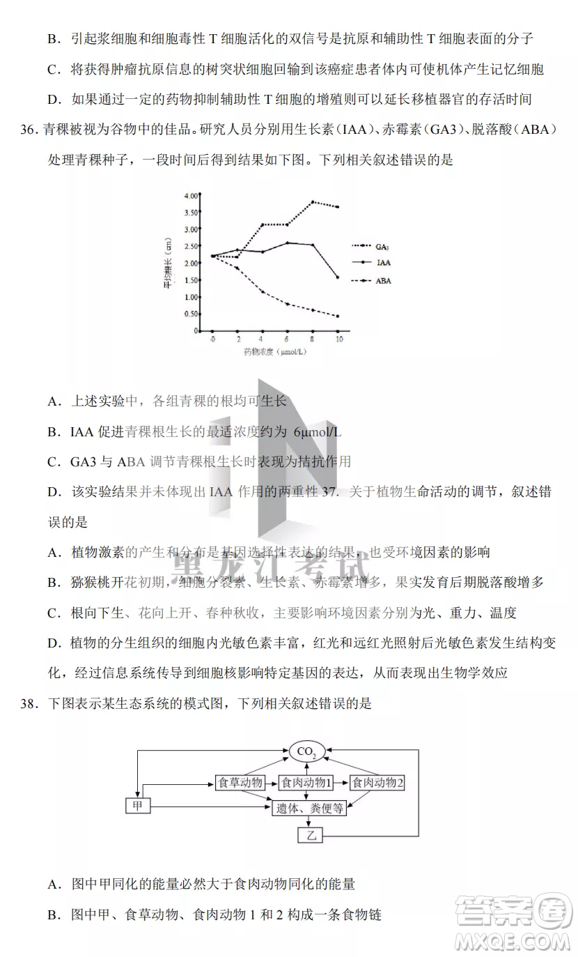 長(zhǎng)春外國(guó)語(yǔ)學(xué)校2022-2023學(xué)年第一學(xué)期期中考試高三年級(jí)理綜試卷答案