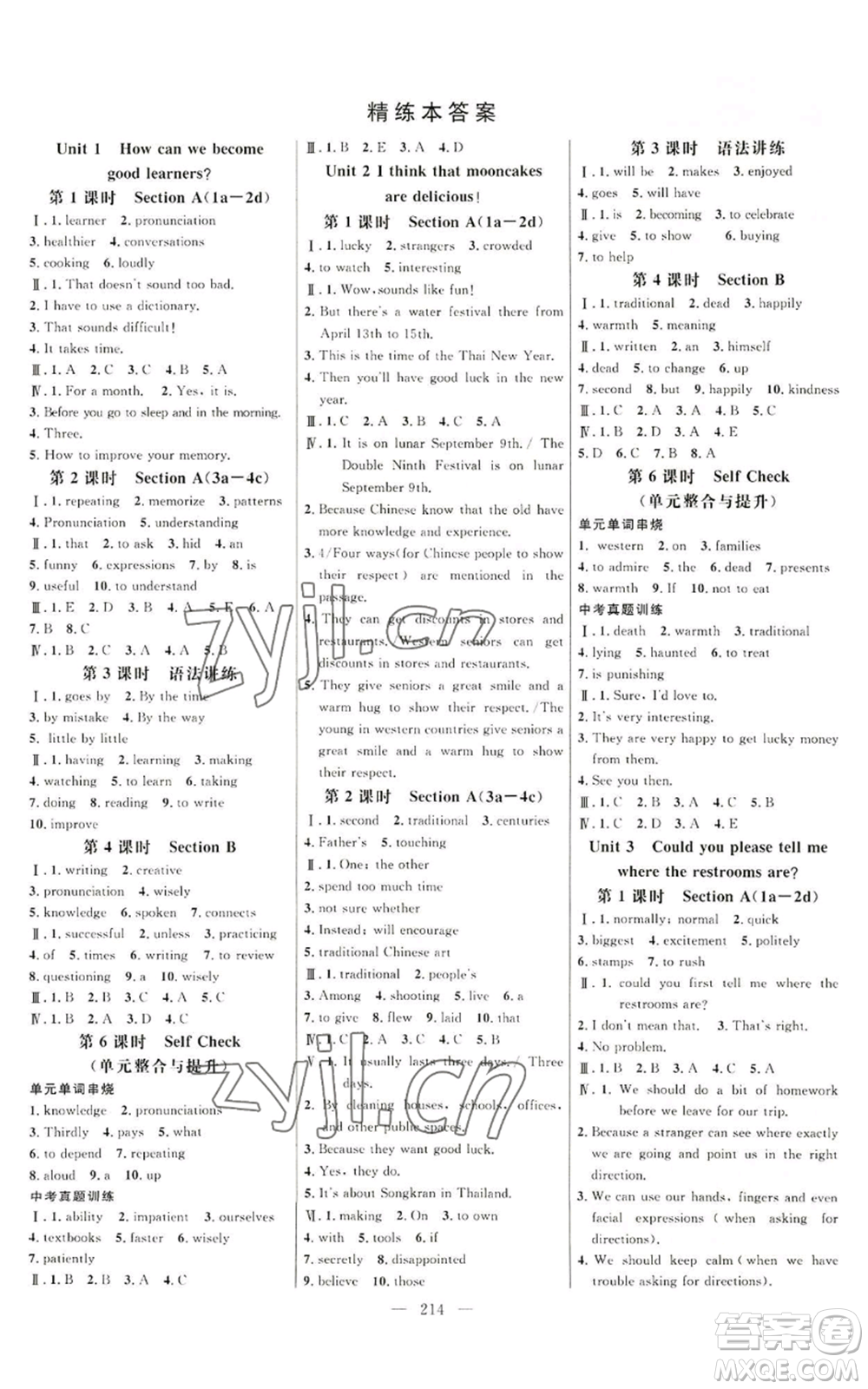 延邊大學(xué)出版社2022細(xì)解巧練九年級英語人教版參考答案