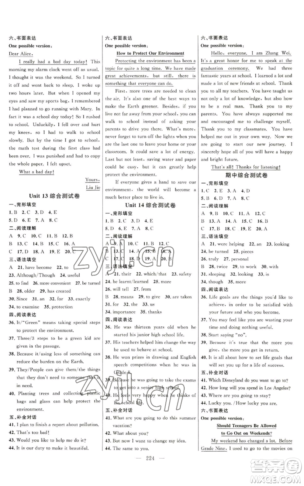 延邊大學(xué)出版社2022細(xì)解巧練九年級英語人教版參考答案