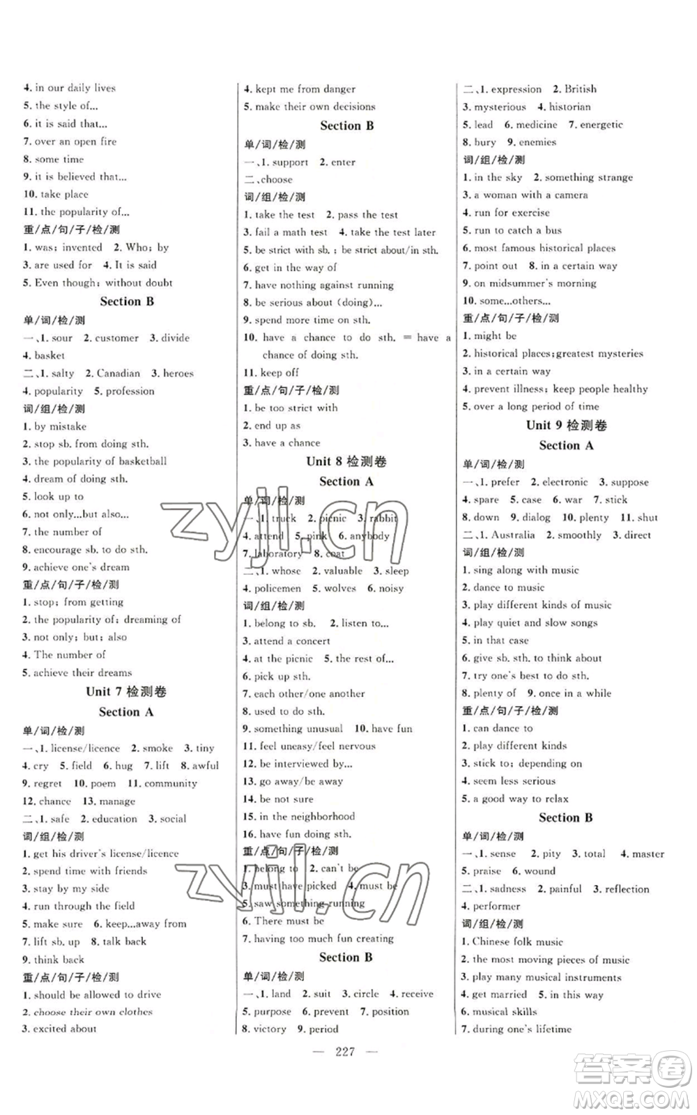 延邊大學(xué)出版社2022細(xì)解巧練九年級英語人教版參考答案