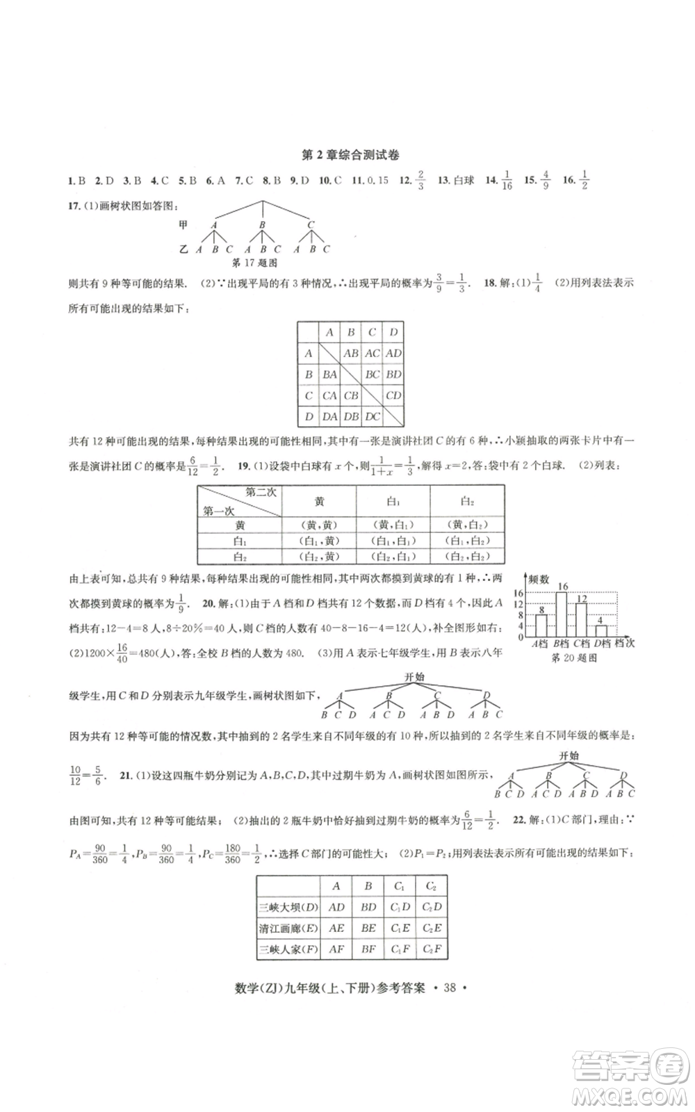 浙江工商大學(xué)出版社2022習(xí)題e百課時(shí)訓(xùn)練九年級(jí)數(shù)學(xué)浙教版B版參考答案