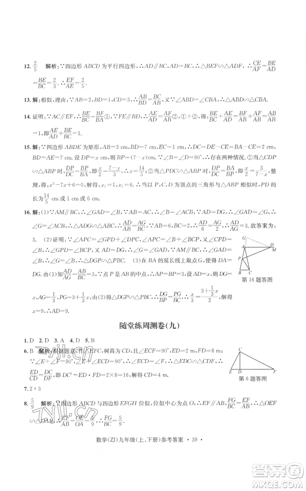 浙江工商大學(xué)出版社2022習(xí)題e百課時(shí)訓(xùn)練九年級(jí)數(shù)學(xué)浙教版B版參考答案