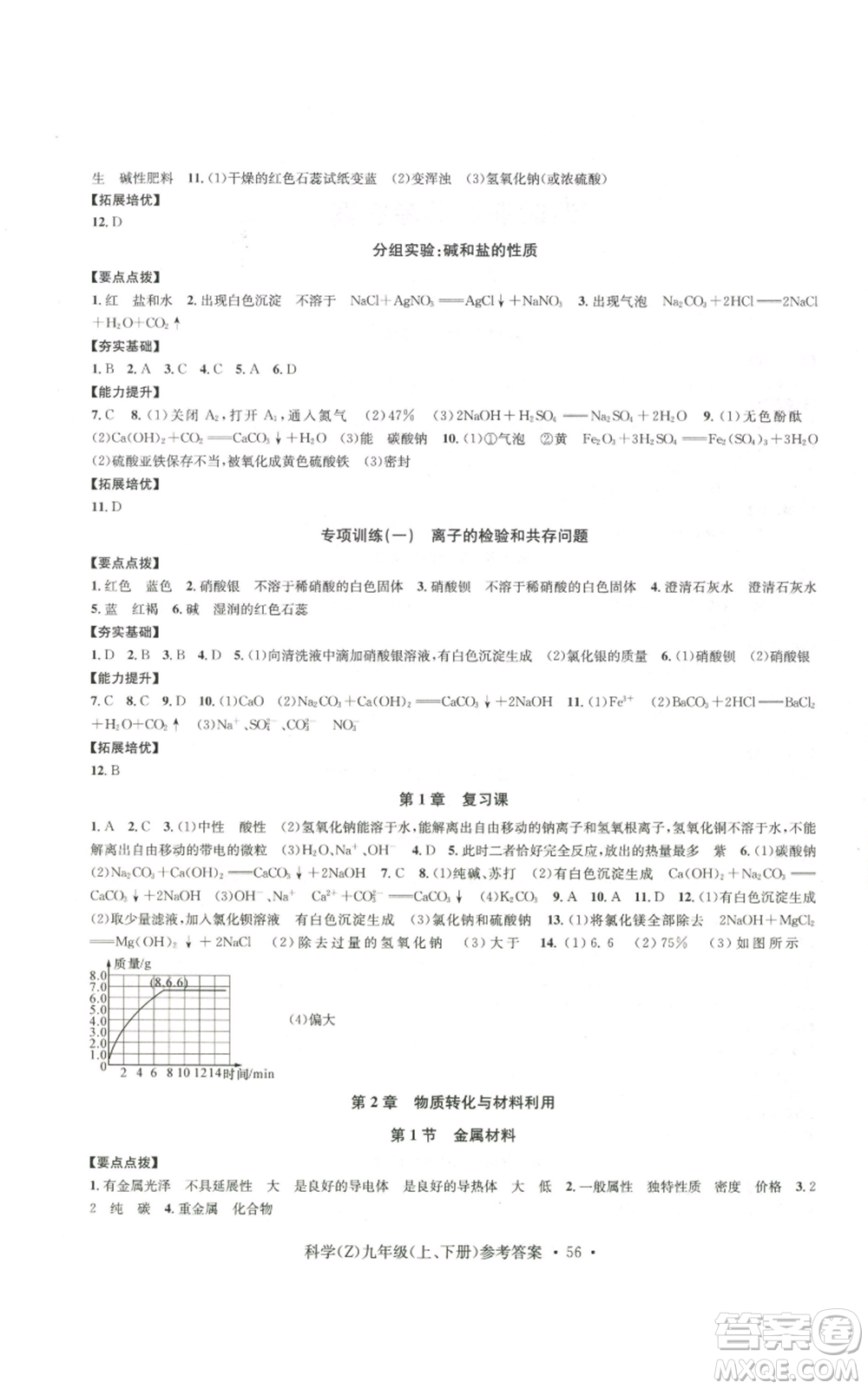 浙江工商大學(xué)出版社2022習(xí)題e百課時(shí)訓(xùn)練九年級科學(xué)浙教版B版參考答案