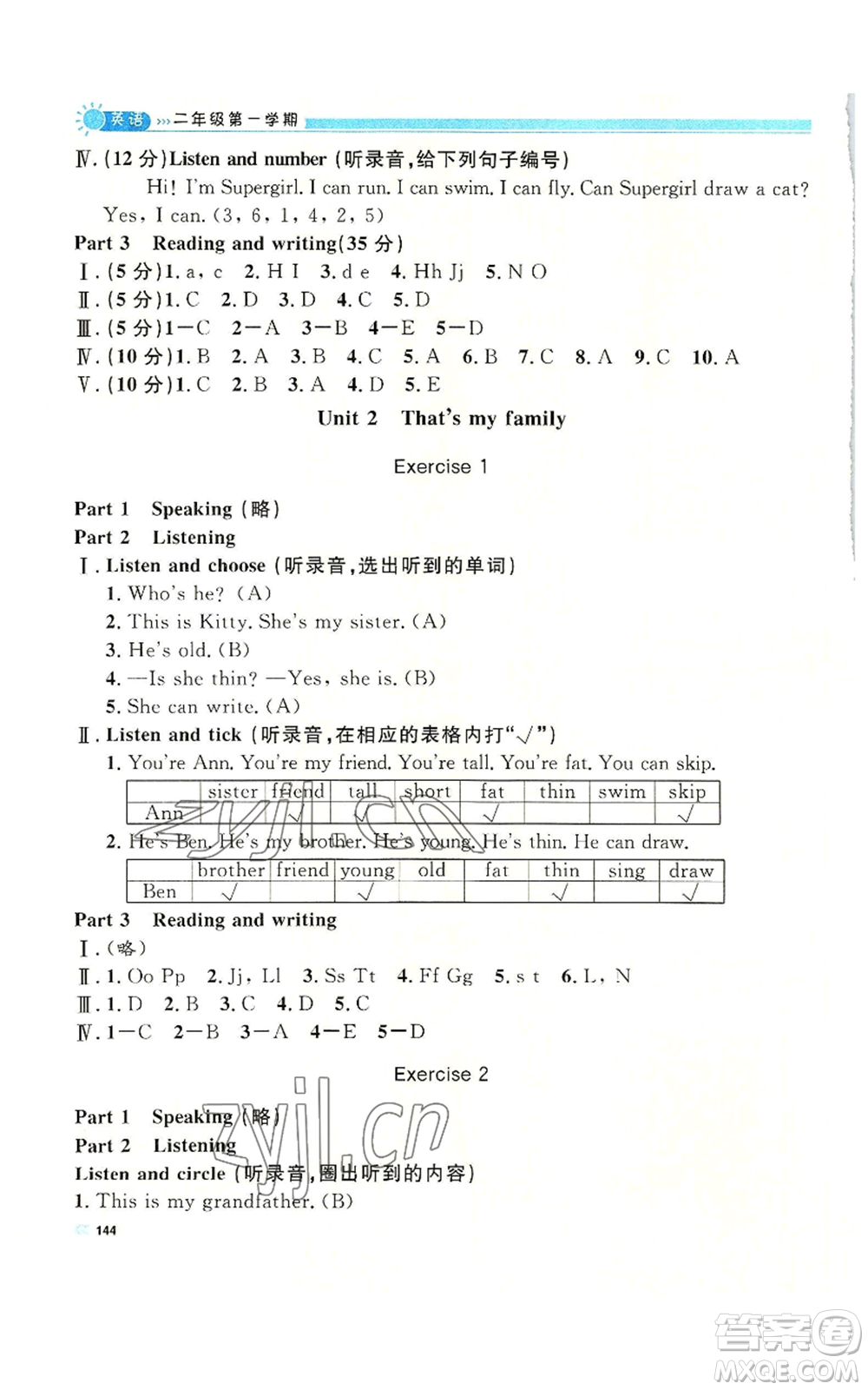 天津人民出版社2022上海作業(yè)二年級第一學期英語牛津版參考答案