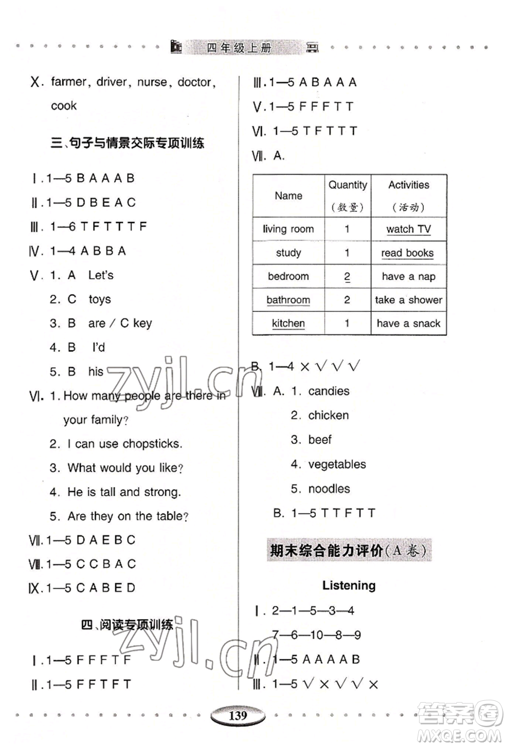 青島出版社2022智慧學習四年級上冊英語通用版參考答案