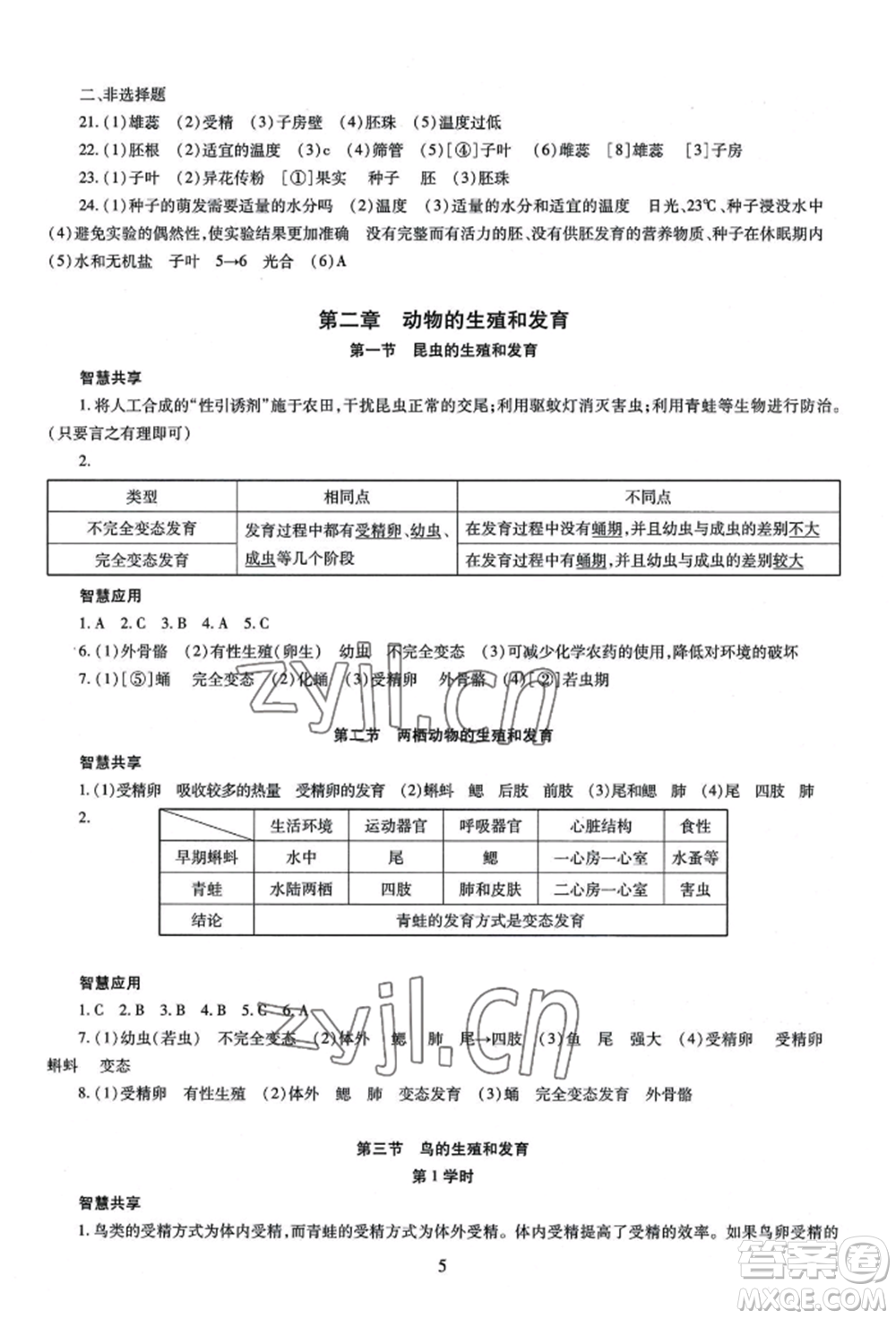 明天出版社2022智慧學習導學練八年級生物學人教版參考答案