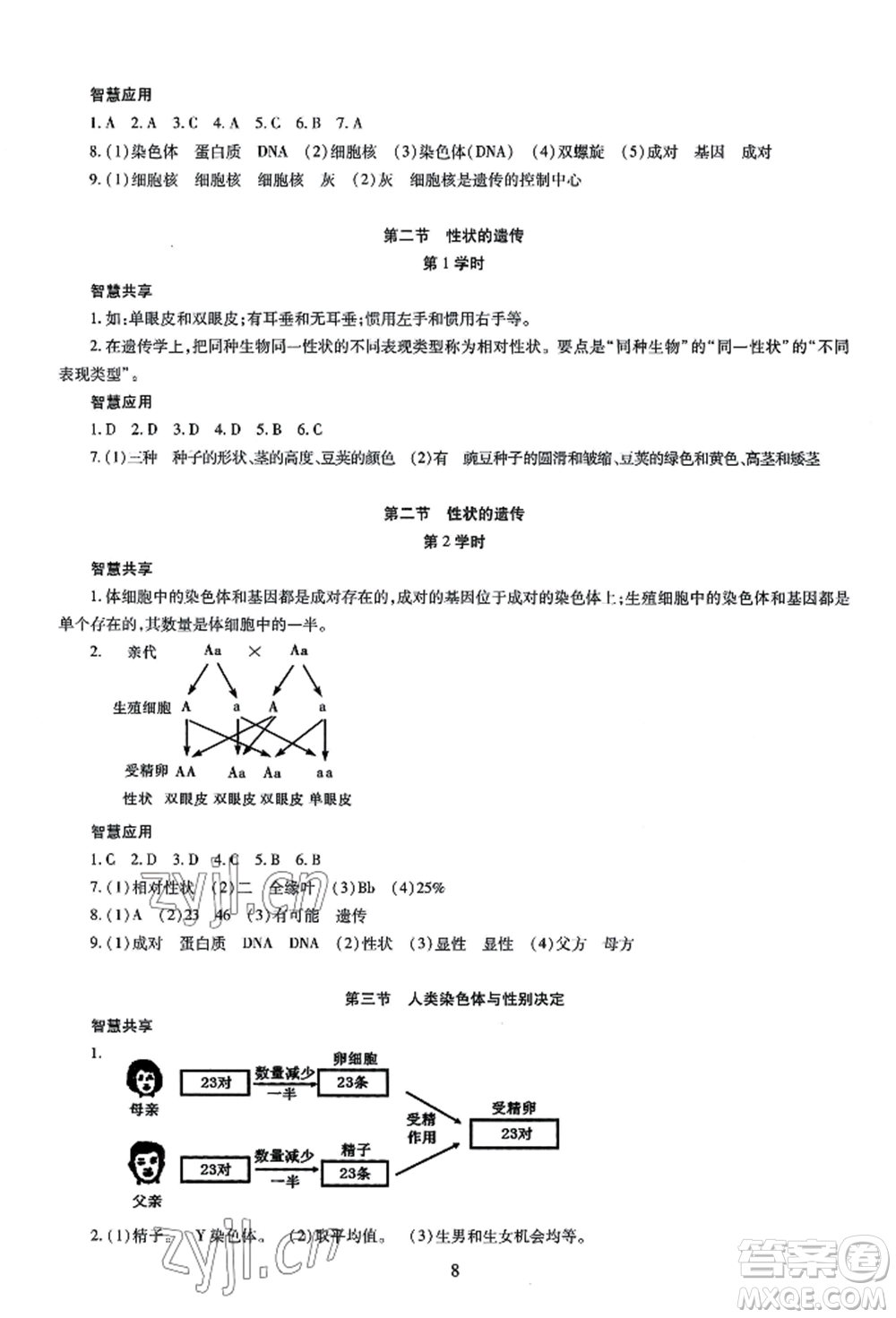 明天出版社2022智慧學習導學練八年級生物學人教版參考答案