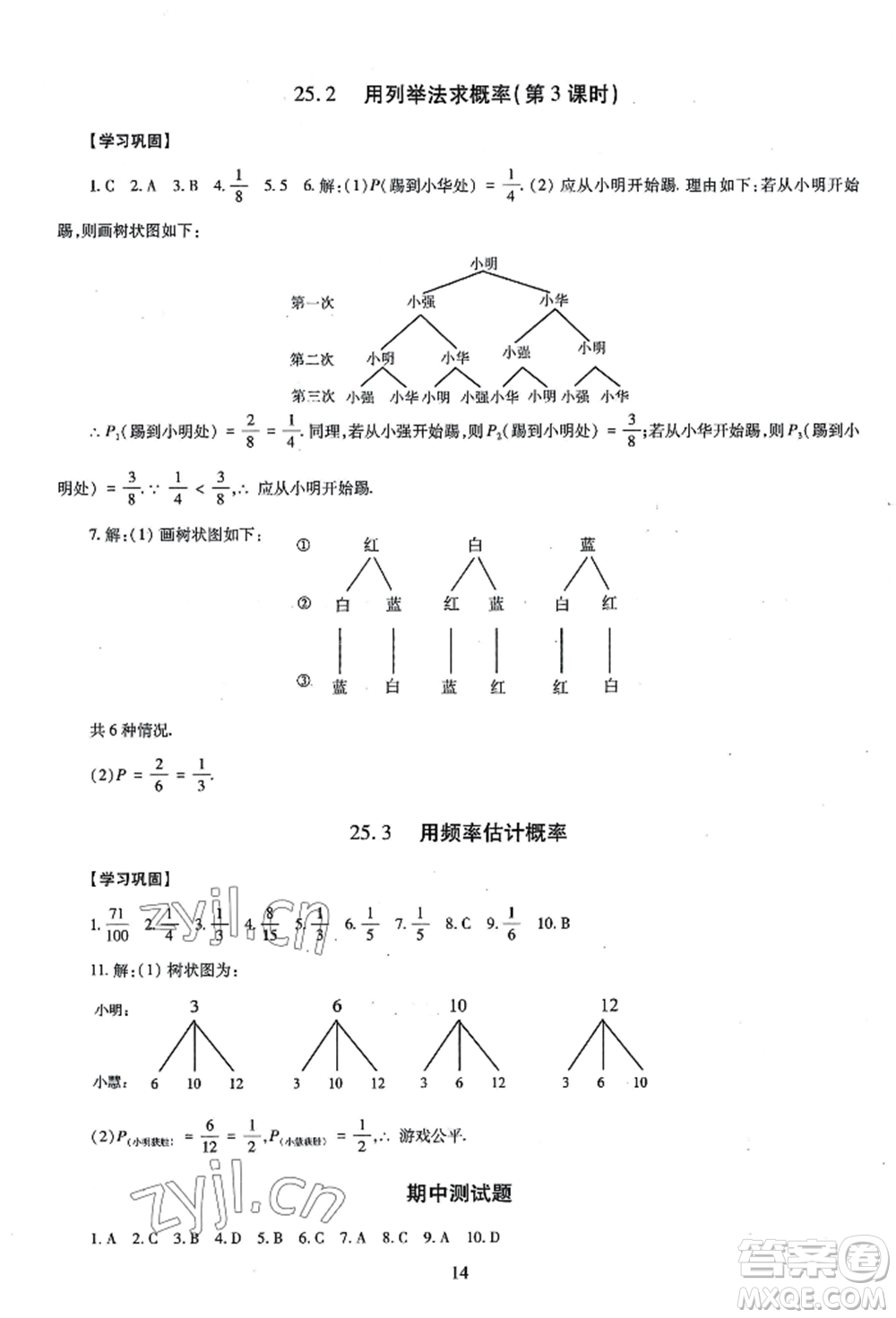 明天出版社2022智慧學(xué)習(xí)導(dǎo)學(xué)練九年級數(shù)學(xué)人教版參考答案