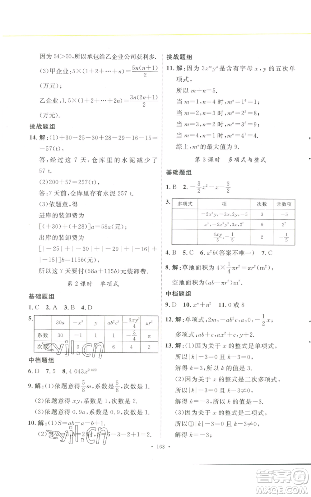 安徽人民出版社2022思路教練同步課時(shí)作業(yè)七年級(jí)上冊(cè)數(shù)學(xué)人教版參考答案