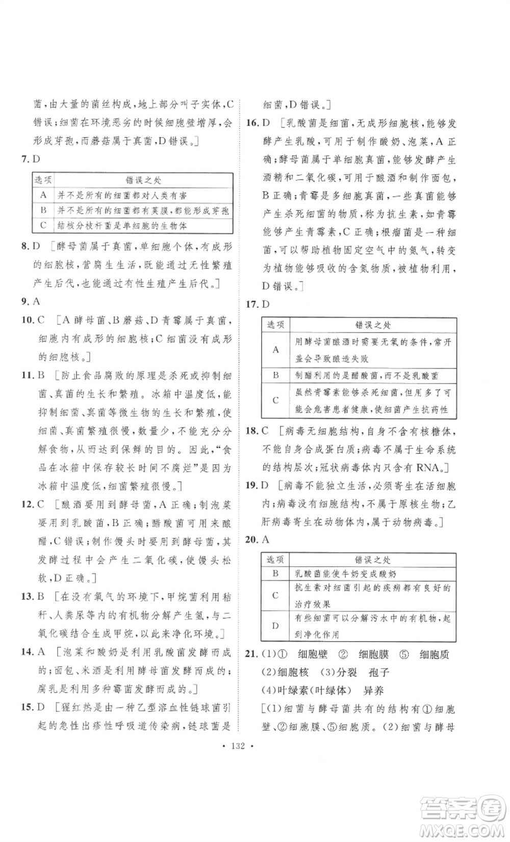 安徽人民出版社2022思路教練同步課時作業(yè)八年級上冊生物人教版參考答案