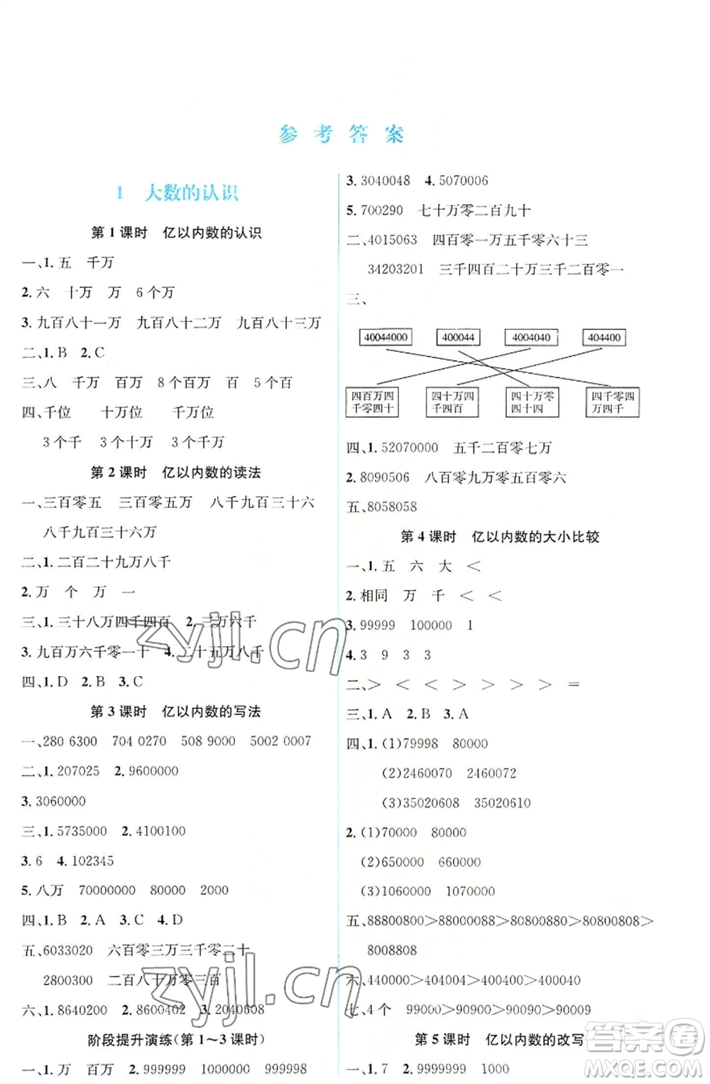 人民教育出版社2022人教金學(xué)典同步解析與測評學(xué)考練四年級上冊數(shù)學(xué)人教版參考答案