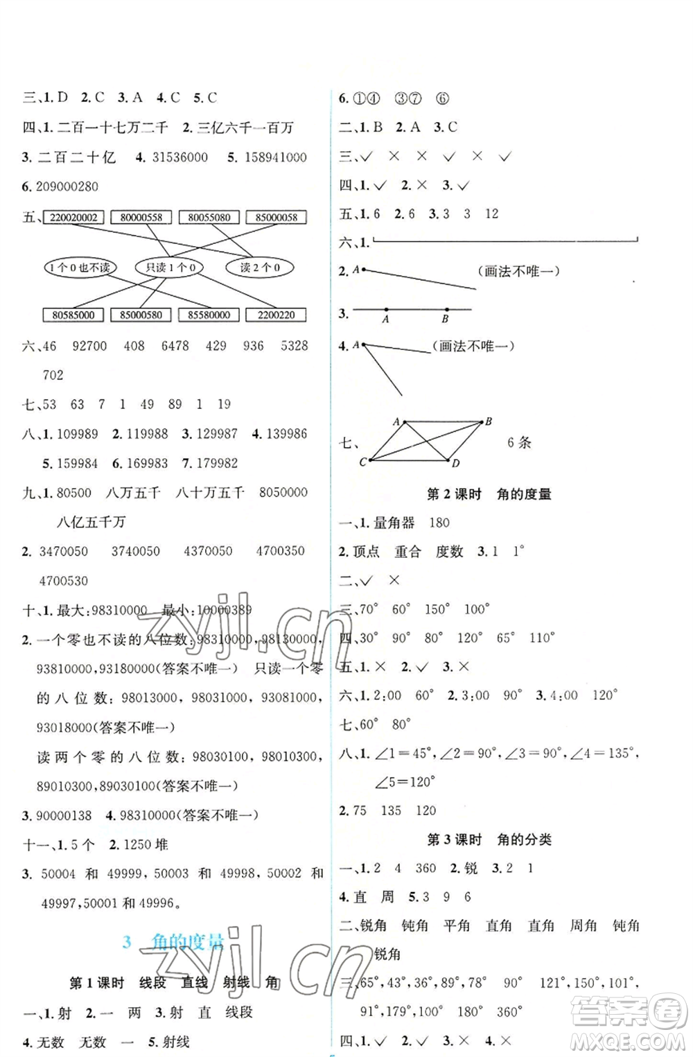 人民教育出版社2022人教金學(xué)典同步解析與測評學(xué)考練四年級上冊數(shù)學(xué)人教版參考答案