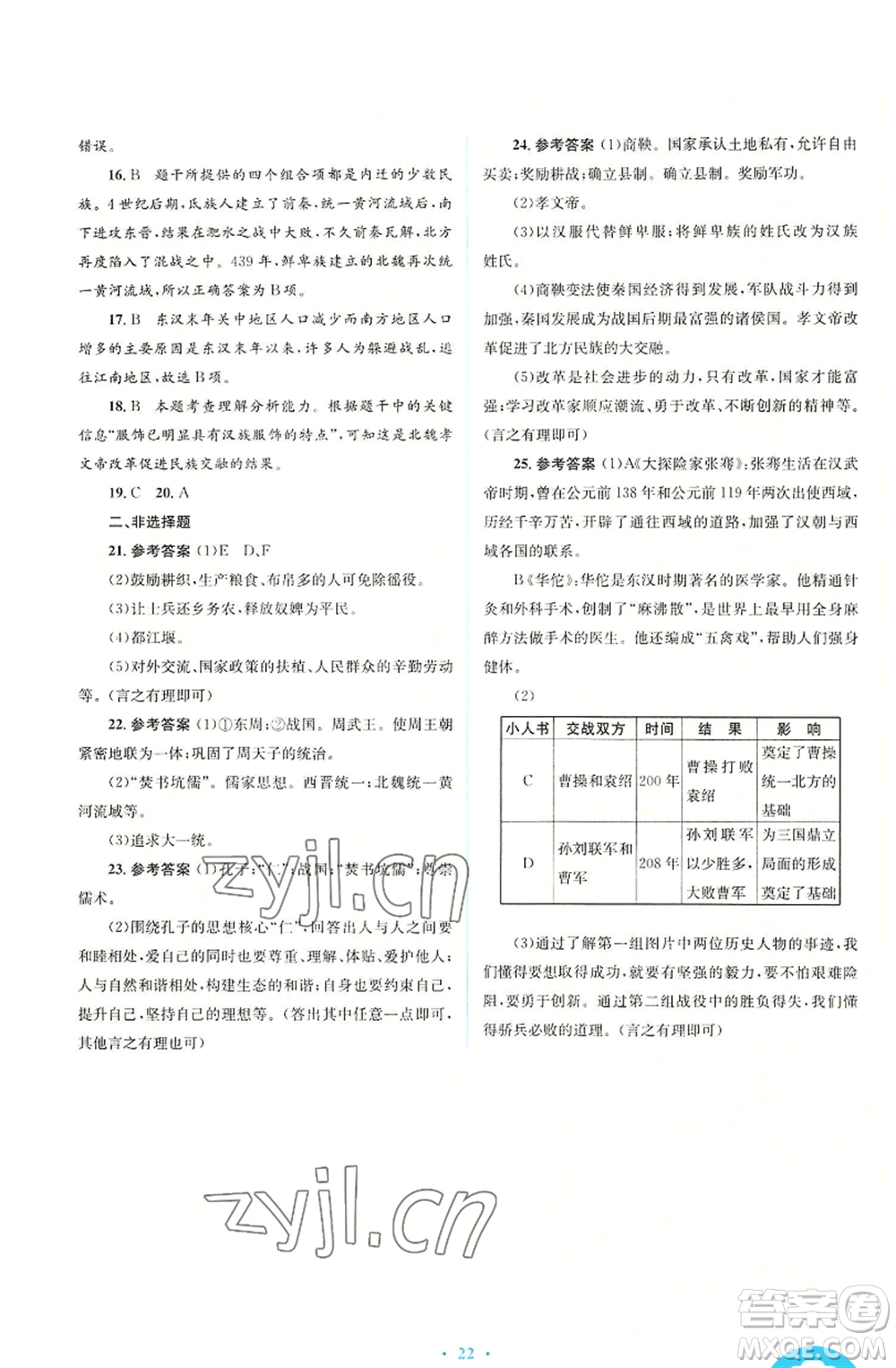 人民教育出版社2022人教金學(xué)典同步解析與測(cè)評(píng)學(xué)考練七年級(jí)上冊(cè)中國(guó)歷史人教版參考答案