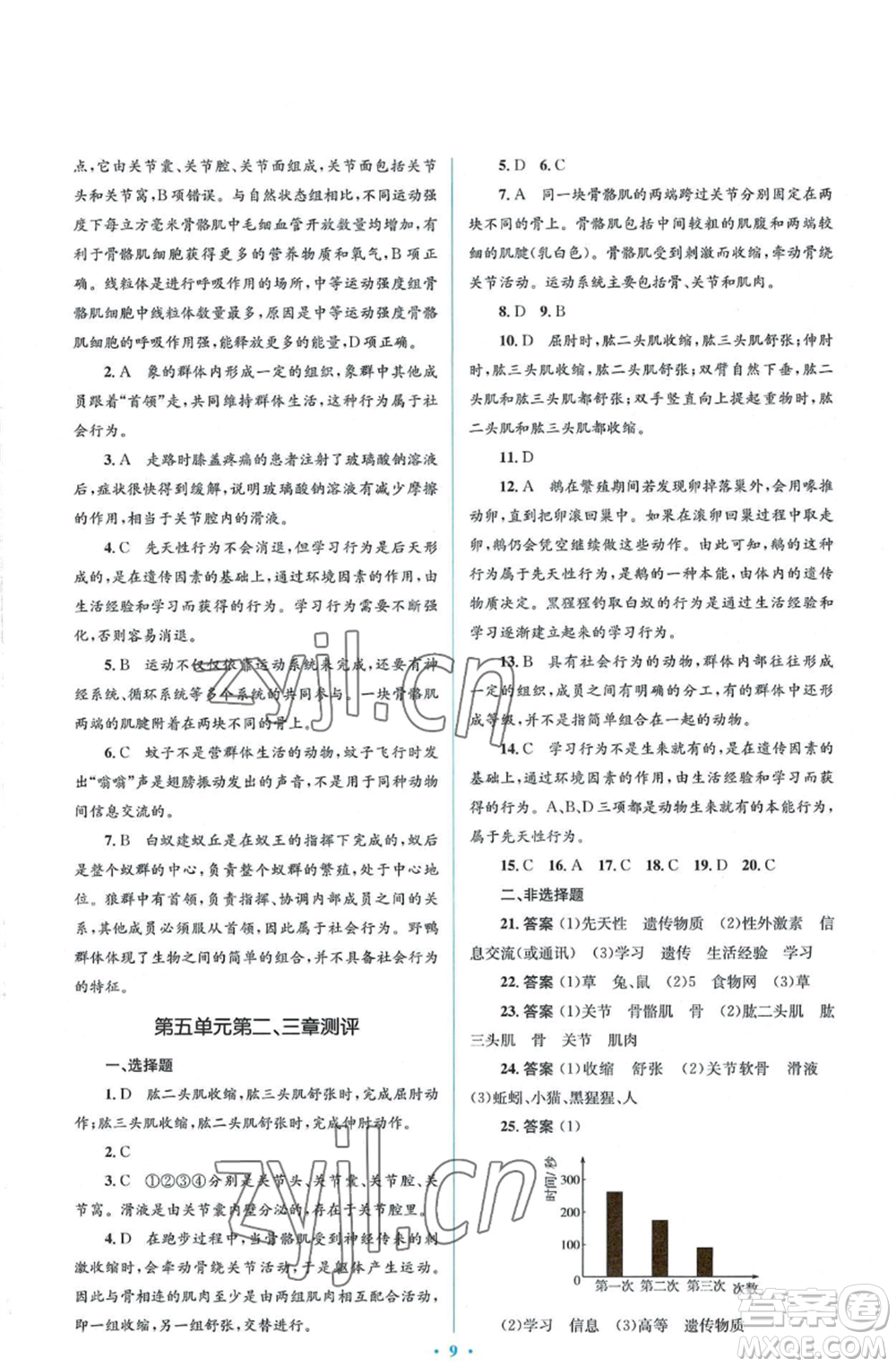 人民教育出版社2022人教金學(xué)典同步解析與測(cè)評(píng)學(xué)考練八年級(jí)上冊(cè)生物學(xué)人教版參考答案