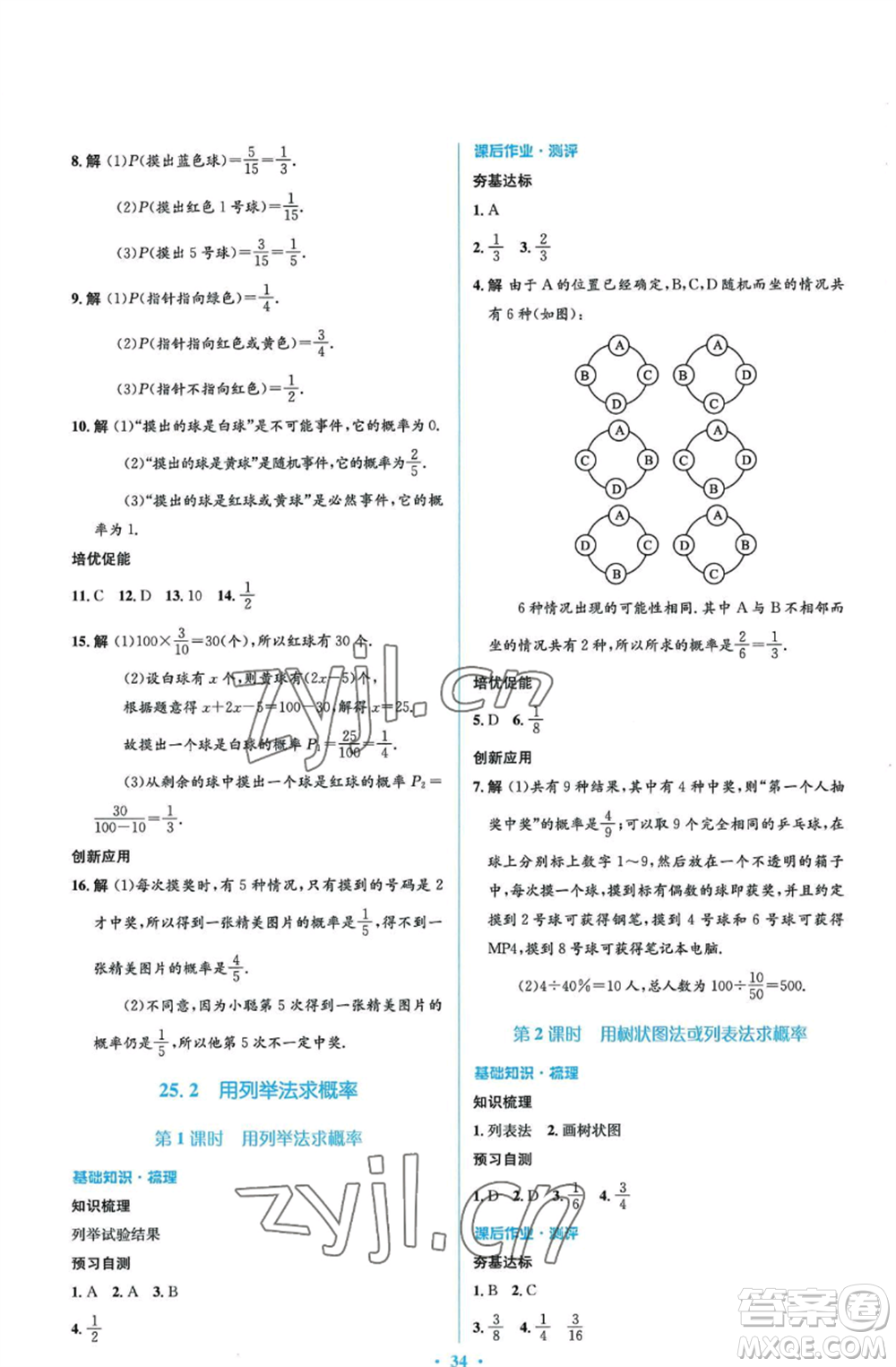 人民教育出版社2022人教金學(xué)典同步解析與測評學(xué)考練九年級上冊數(shù)學(xué)人教版參考答案