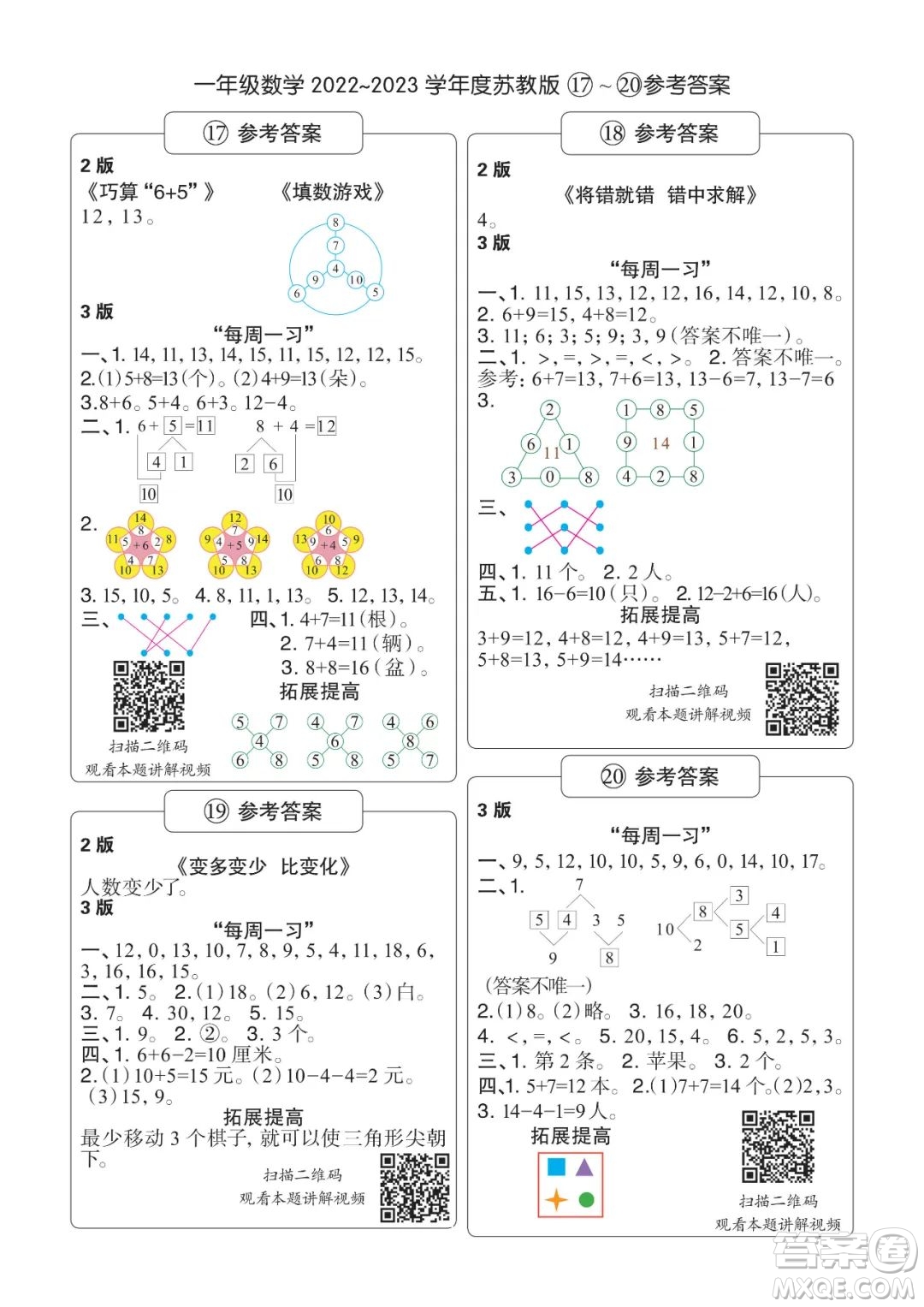 時(shí)代學(xué)習(xí)報(bào)數(shù)學(xué)周刊2022-2023學(xué)年度一年級(jí)蘇教版17-20期答案