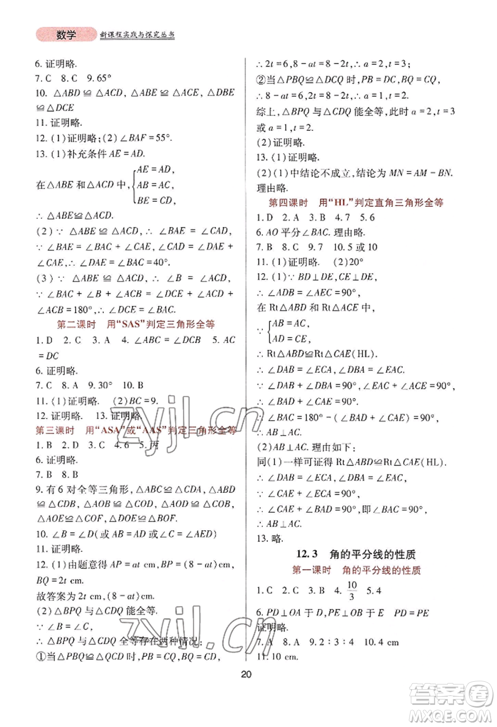 四川教育出版社2022新課程實踐與探究叢書八年級上冊數學人教版參考答案