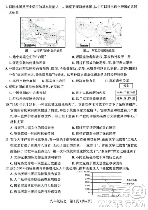 太原市2022-2023學(xué)年第一學(xué)期九年級期中質(zhì)量檢測歷史試卷答案