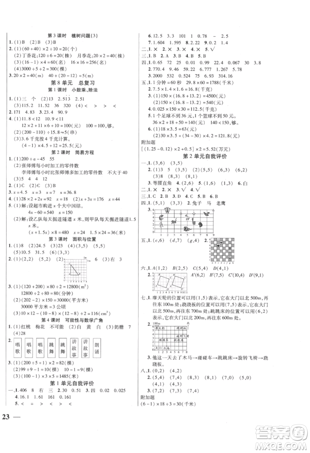 陽光出版社2022激活思維智能訓(xùn)練五年級上冊數(shù)學(xué)人教版參考答案