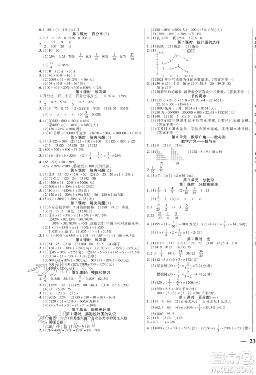 陽光出版社2022激活思維智能訓練六年級上冊數(shù)學人教版參考答案