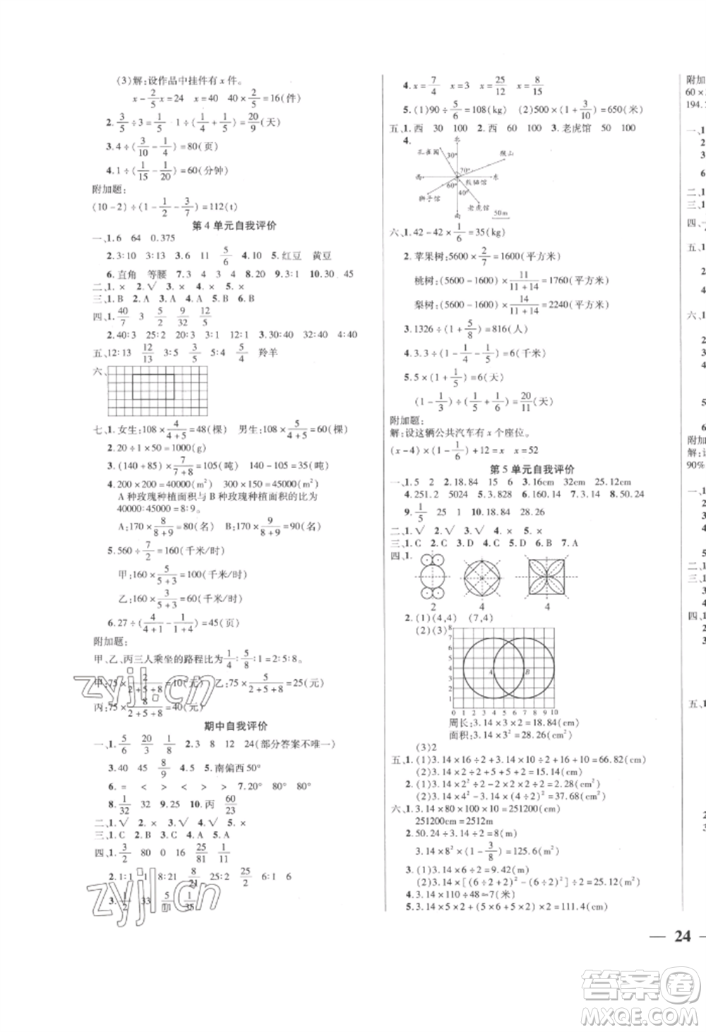 陽光出版社2022激活思維智能訓練六年級上冊數(shù)學人教版參考答案