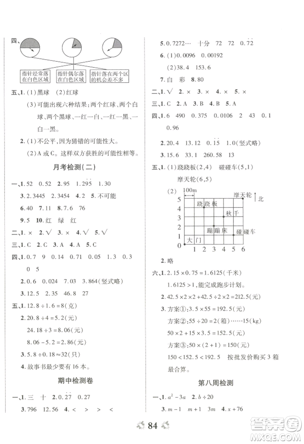 中州古籍出版社2022全能練考卷五年級(jí)上冊(cè)數(shù)學(xué)人教版參考答案