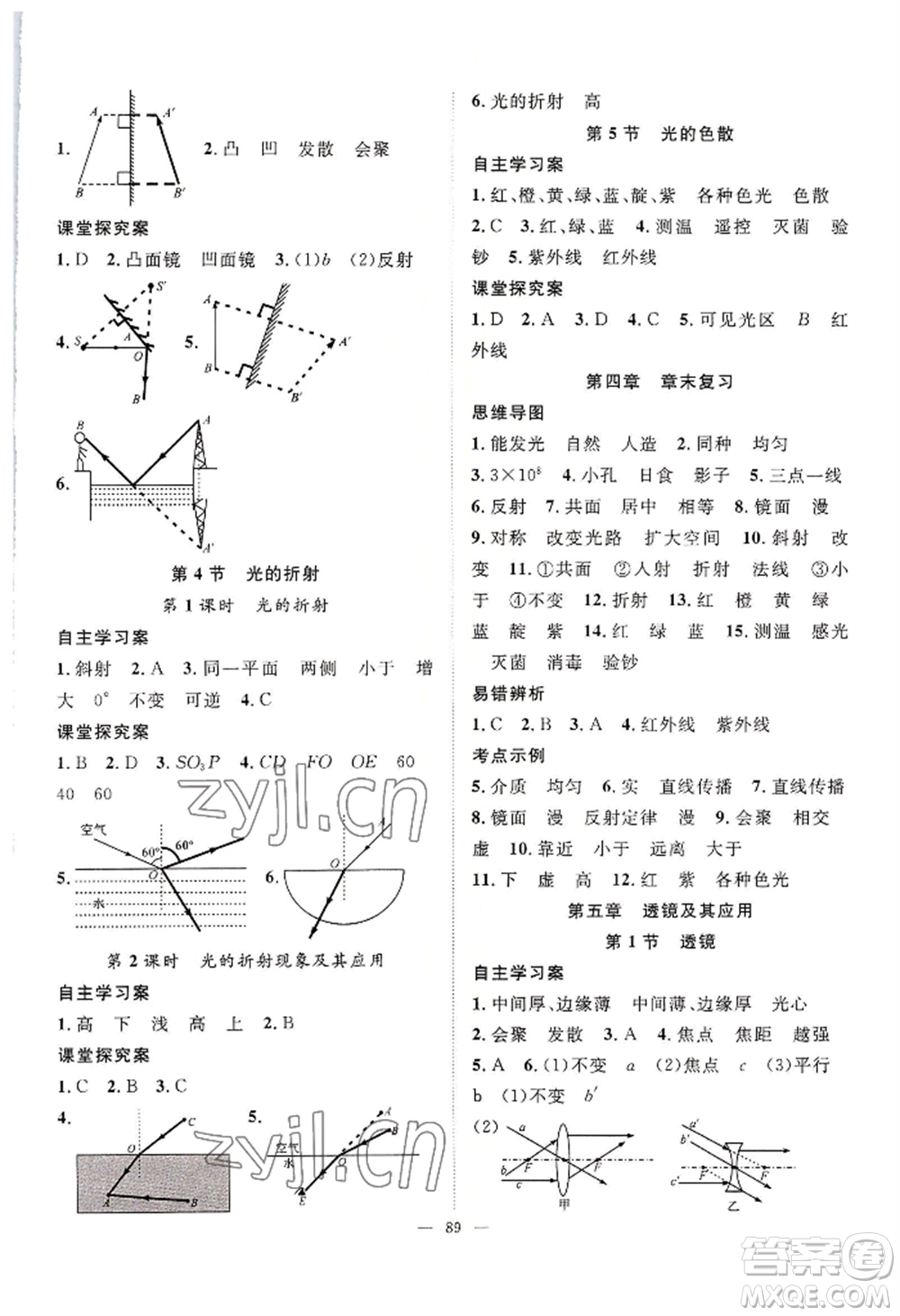 長江少年兒童出版社2022優(yōu)質(zhì)課堂導(dǎo)學(xué)案B自主作業(yè)八年級上冊物理人教版參考答案