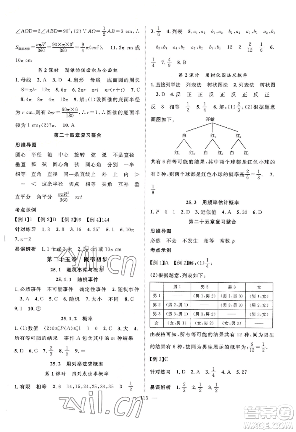 長江少年兒童出版社2022優(yōu)質(zhì)課堂導學案B自主作業(yè)九年級上冊數(shù)學人教版參考答案