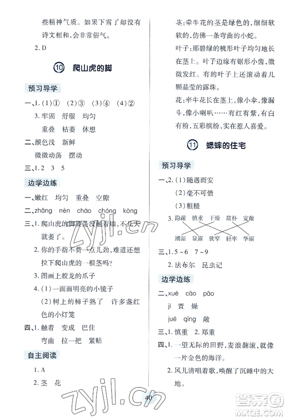 青島出版社2022新課堂學(xué)習(xí)與探究四年級(jí)上冊(cè)語(yǔ)文人教版參考答案