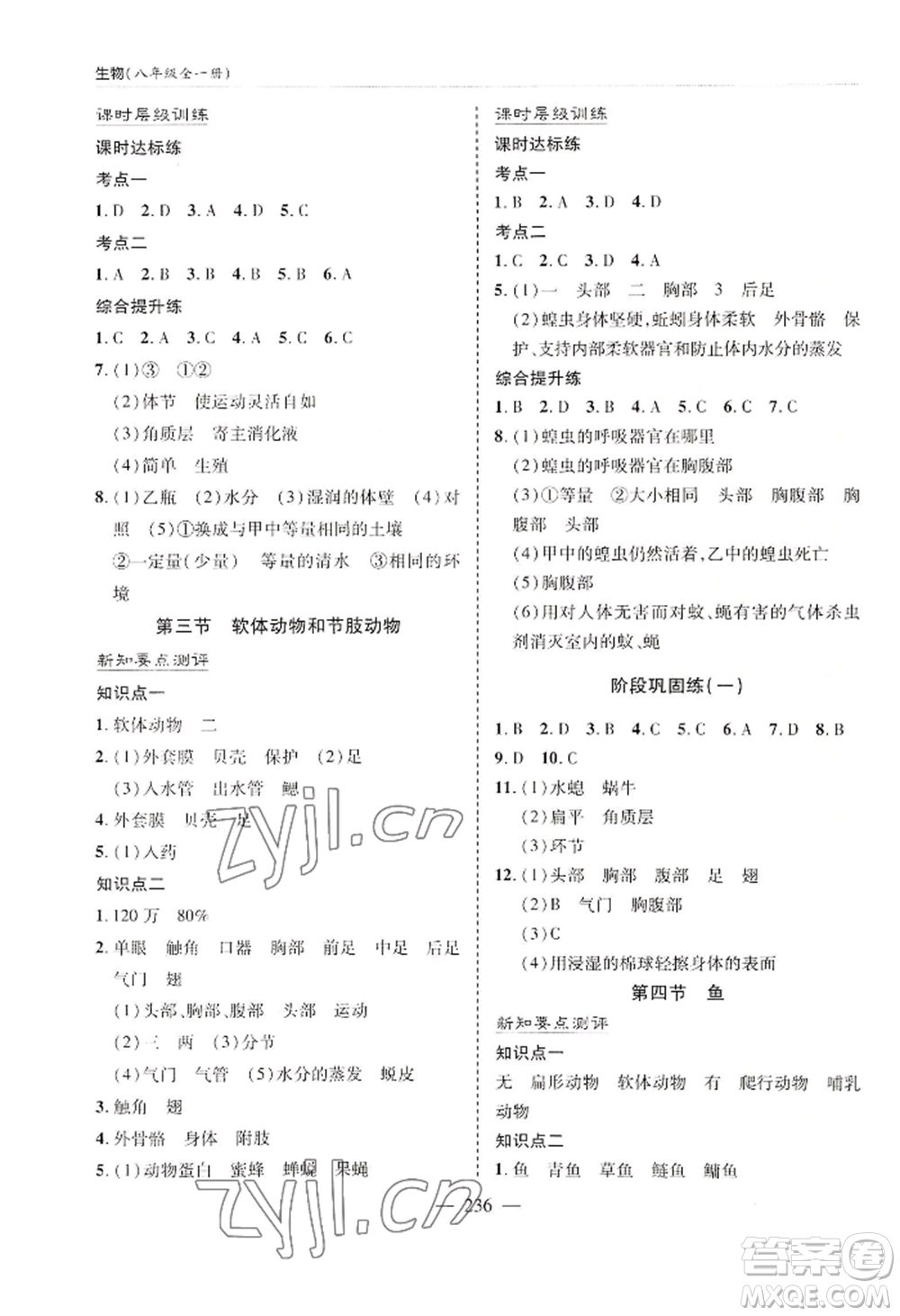 青島出版社2022新課堂學習與探究八年級生物人教版參考答案