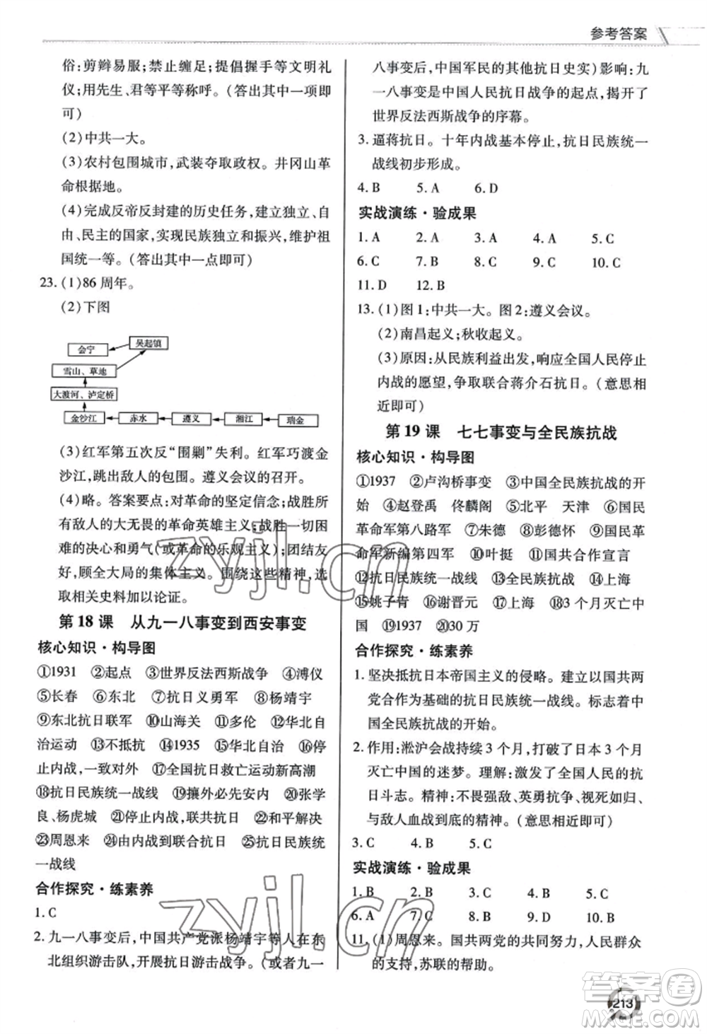 青島出版社2022新課堂學(xué)習(xí)與探究八年級上冊歷史人教版參考答案