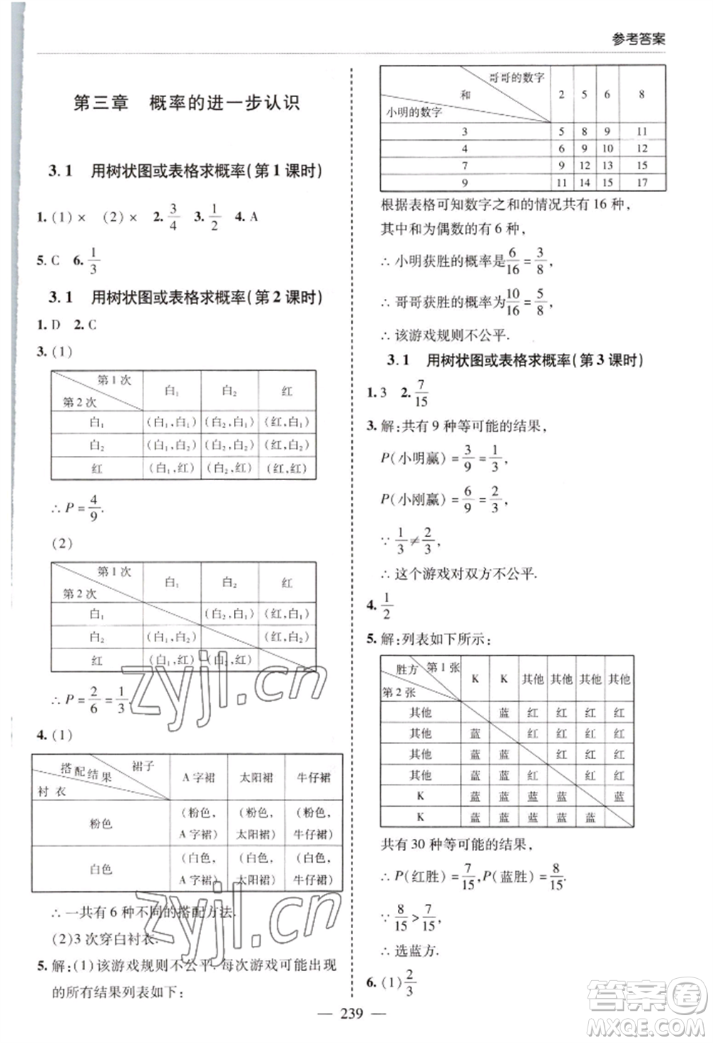 青島出版社2022新課堂學習與探究九年級數(shù)學人教版參考答案