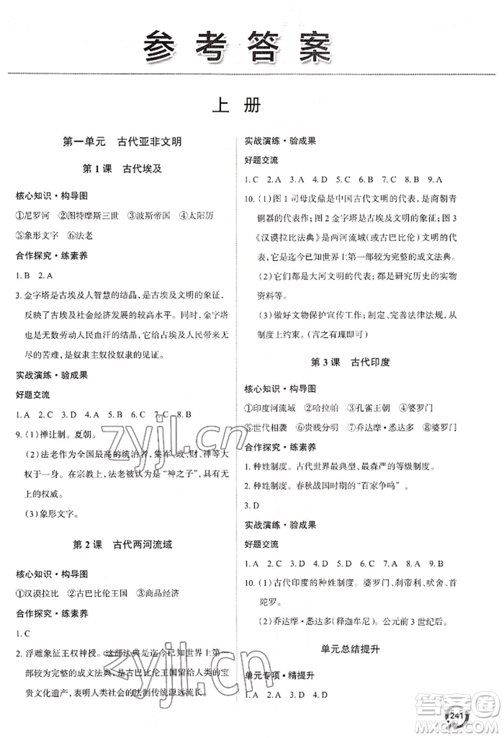 青島出版社2022新課堂學(xué)習(xí)與探究九年級(jí)歷史人教版參考答案