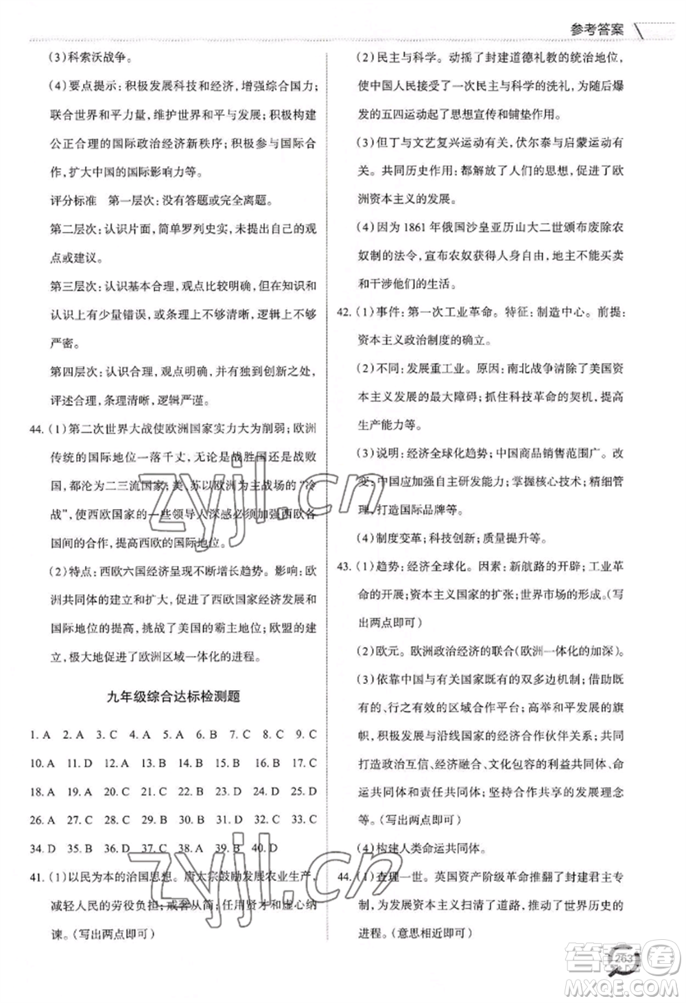 青島出版社2022新課堂學(xué)習(xí)與探究九年級(jí)歷史人教版參考答案