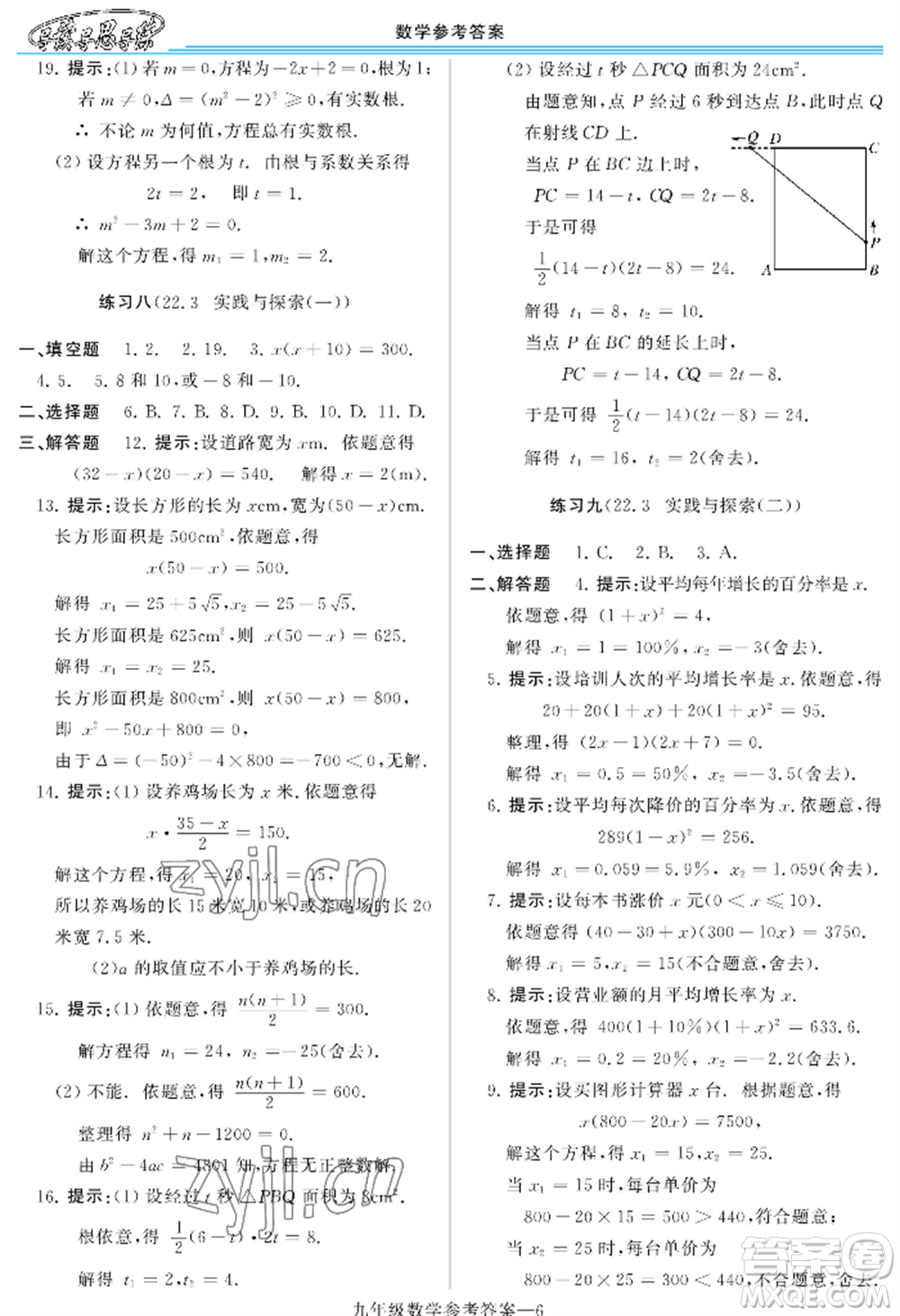 河南大學(xué)出版社2022新課程學(xué)習(xí)指導(dǎo)九年級數(shù)學(xué)華東師大版參考答案