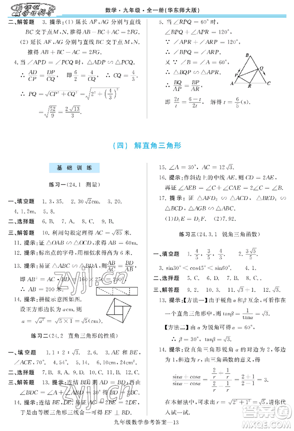 河南大學(xué)出版社2022新課程學(xué)習(xí)指導(dǎo)九年級數(shù)學(xué)華東師大版參考答案