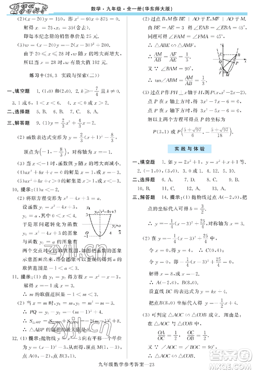 河南大學(xué)出版社2022新課程學(xué)習(xí)指導(dǎo)九年級數(shù)學(xué)華東師大版參考答案