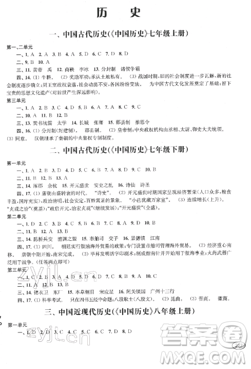 上?？茖W(xué)技術(shù)出版社2022新課程初中學(xué)習(xí)能力自測(cè)叢書道德與法治歷史通用版參考答案