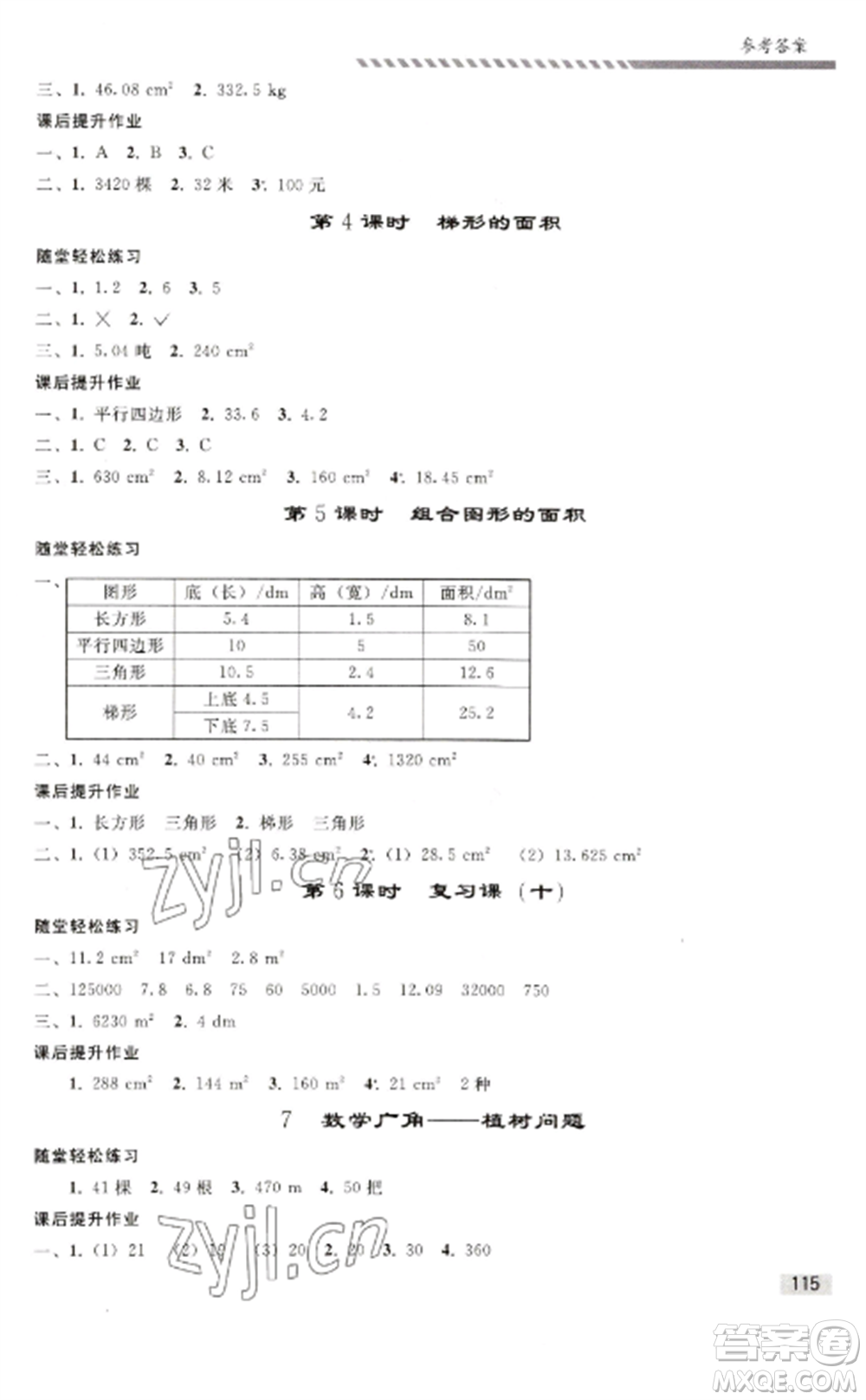 人民教育出版社2022同步練習(xí)冊(cè)五年級(jí)數(shù)學(xué)上冊(cè)人教版山東專(zhuān)版參考答案