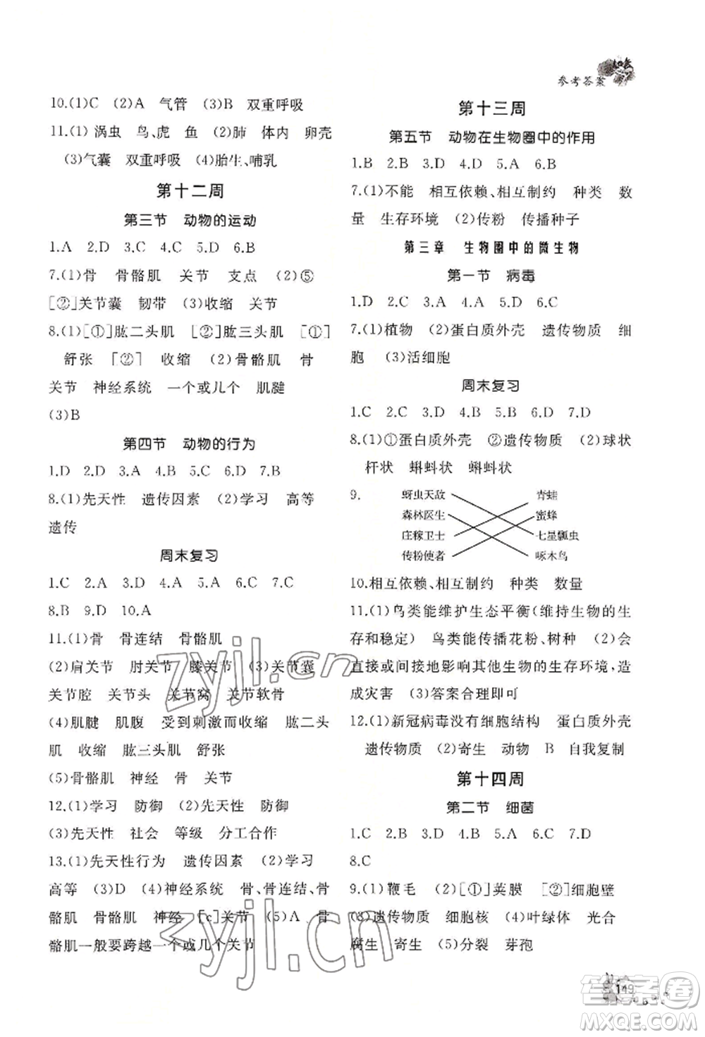 山東友誼出版社2022伴你學(xué)新課程助學(xué)叢書七年級上冊生物濟(jì)南版參考答案