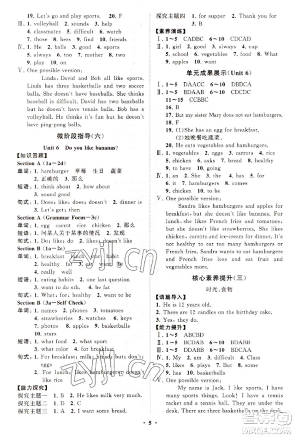 山東教育出版社2022初中同步練習(xí)冊分層卷七年級英語上冊人教版參考答案