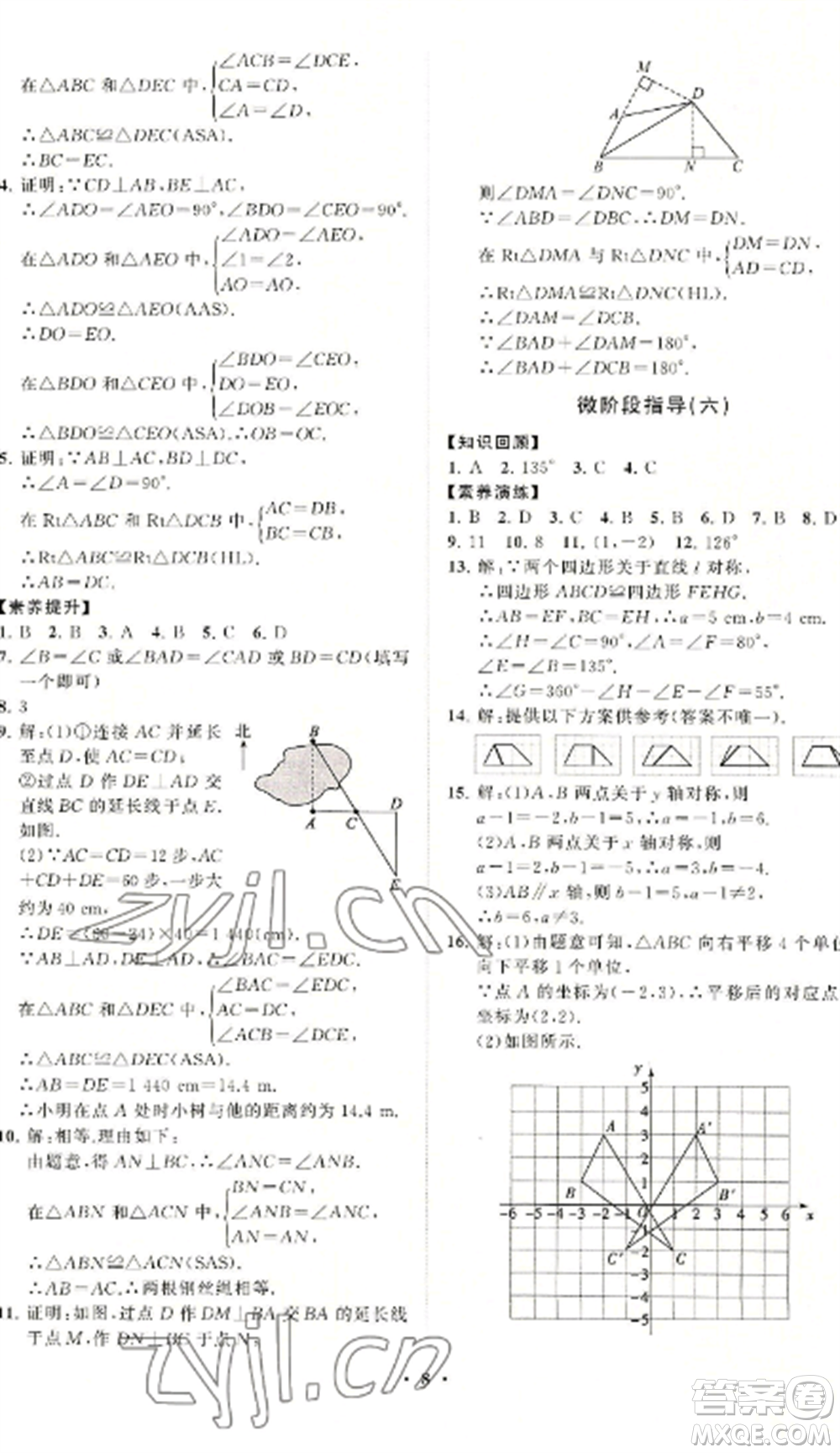 山東教育出版社2022初中同步練習(xí)冊分層卷八年級數(shù)學(xué)上冊人教版參考答案