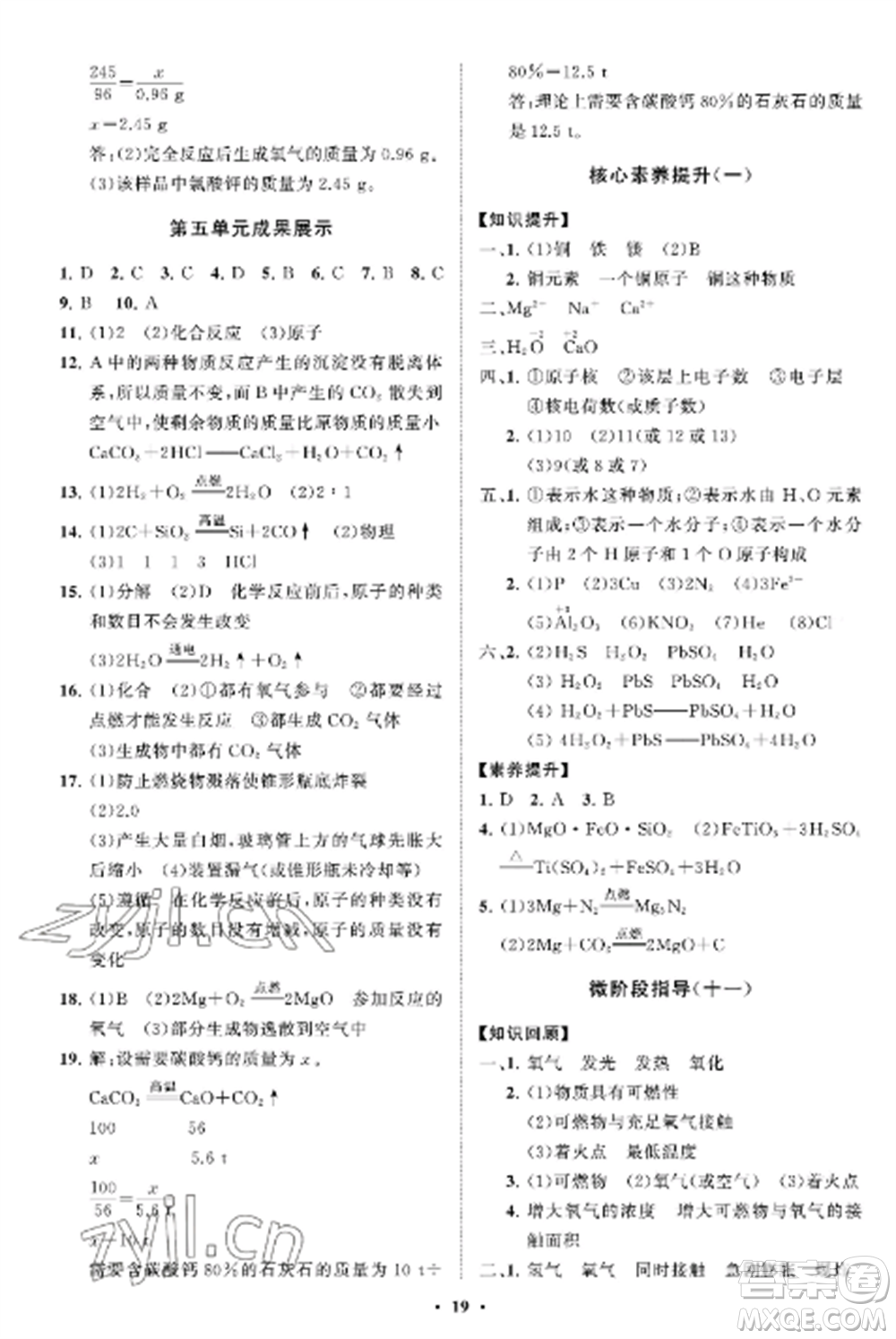 山東教育出版社2022初中同步練習(xí)冊分層卷八年級化學(xué)全冊魯教版五四制參考答案