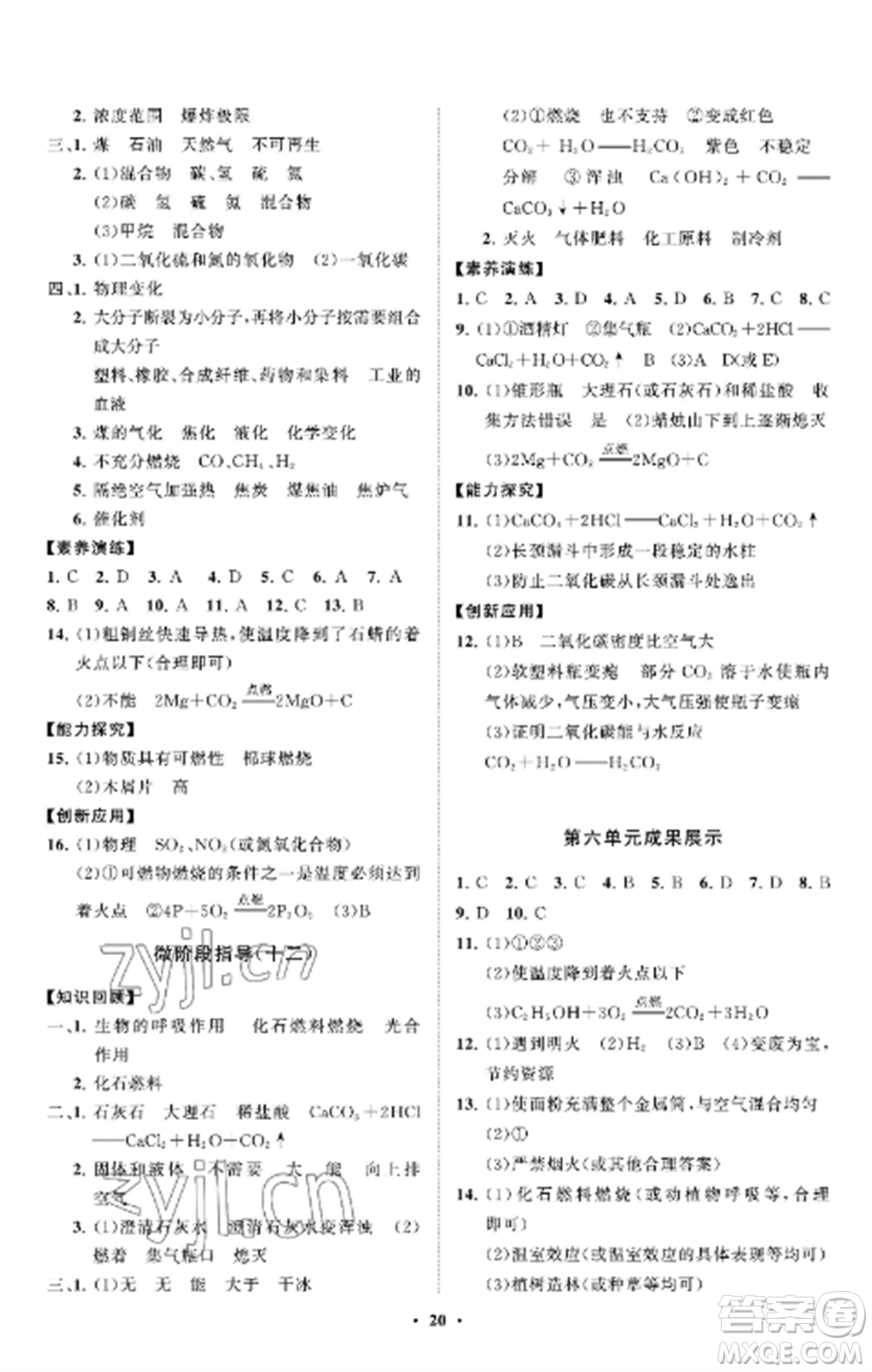 山東教育出版社2022初中同步練習(xí)冊分層卷八年級化學(xué)全冊魯教版五四制參考答案