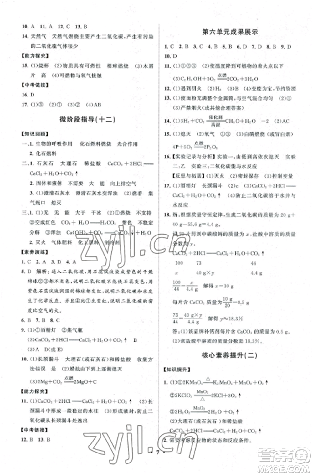 山東教育出版社2022初中同步練習(xí)冊分層卷九年級化學(xué)上冊魯教版參考答案