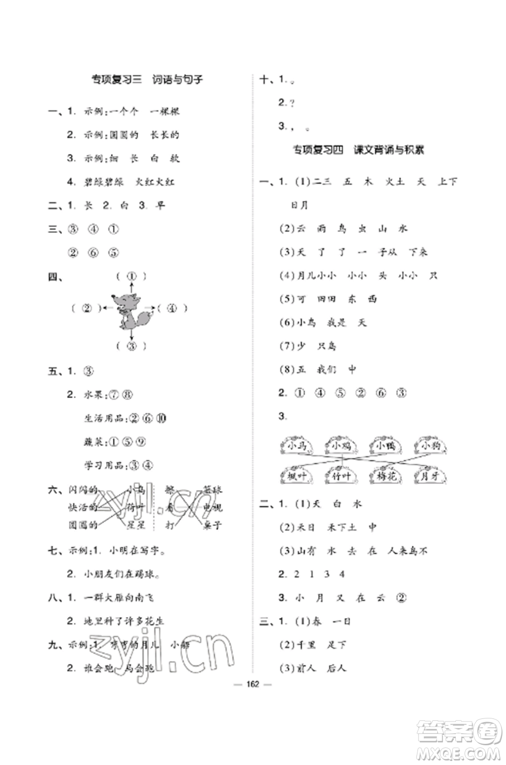 山東科學技術出版社2022新思維伴你學達標測試卷一年級語文上冊人教版參考答案