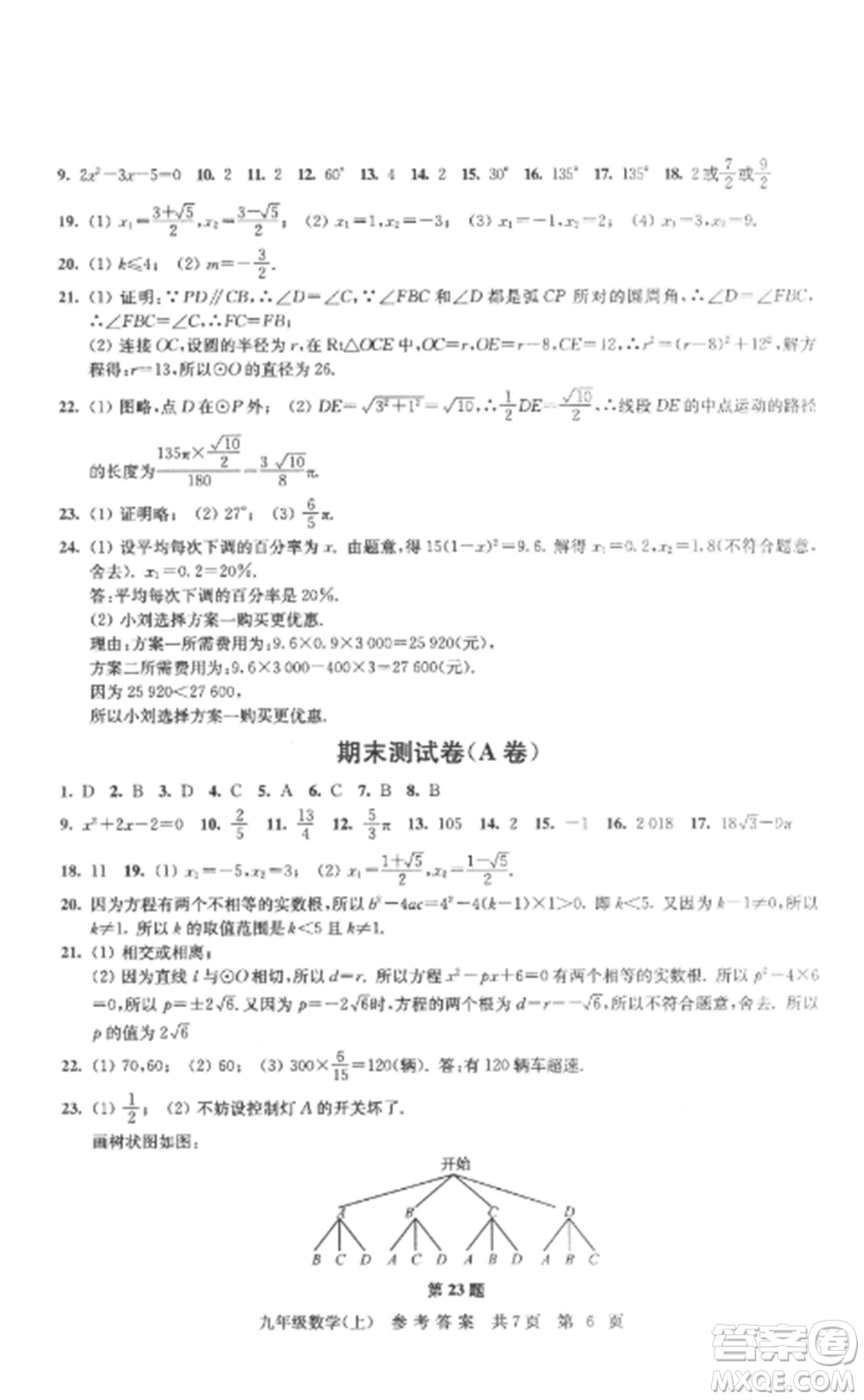 南京出版社2022伴你學單元達標測試卷九年級數學上冊蘇科版參考答案