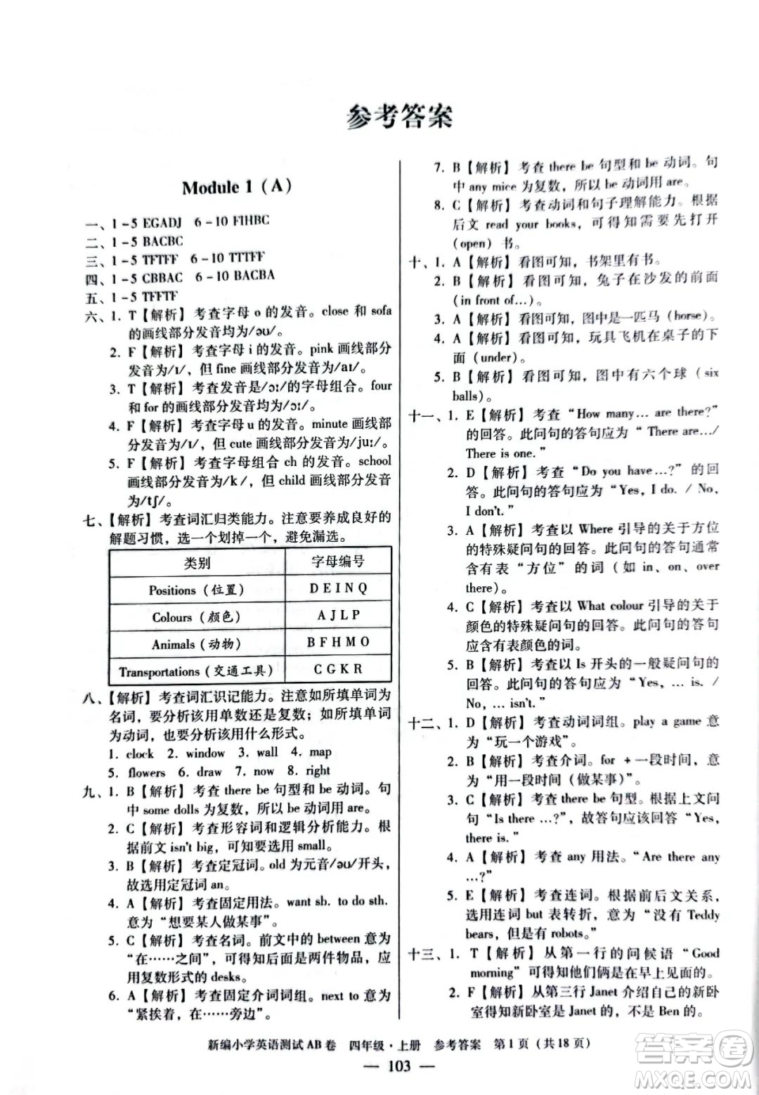 華南理工大學(xué)出版社2022新編小學(xué)英語測試AB卷四年級上冊廣州專版答案