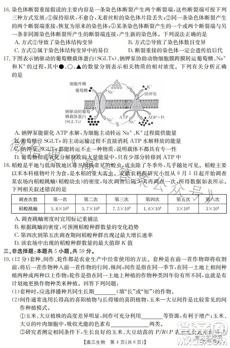 2023金太陽高三12月聯(lián)考23-180C生物試卷答案