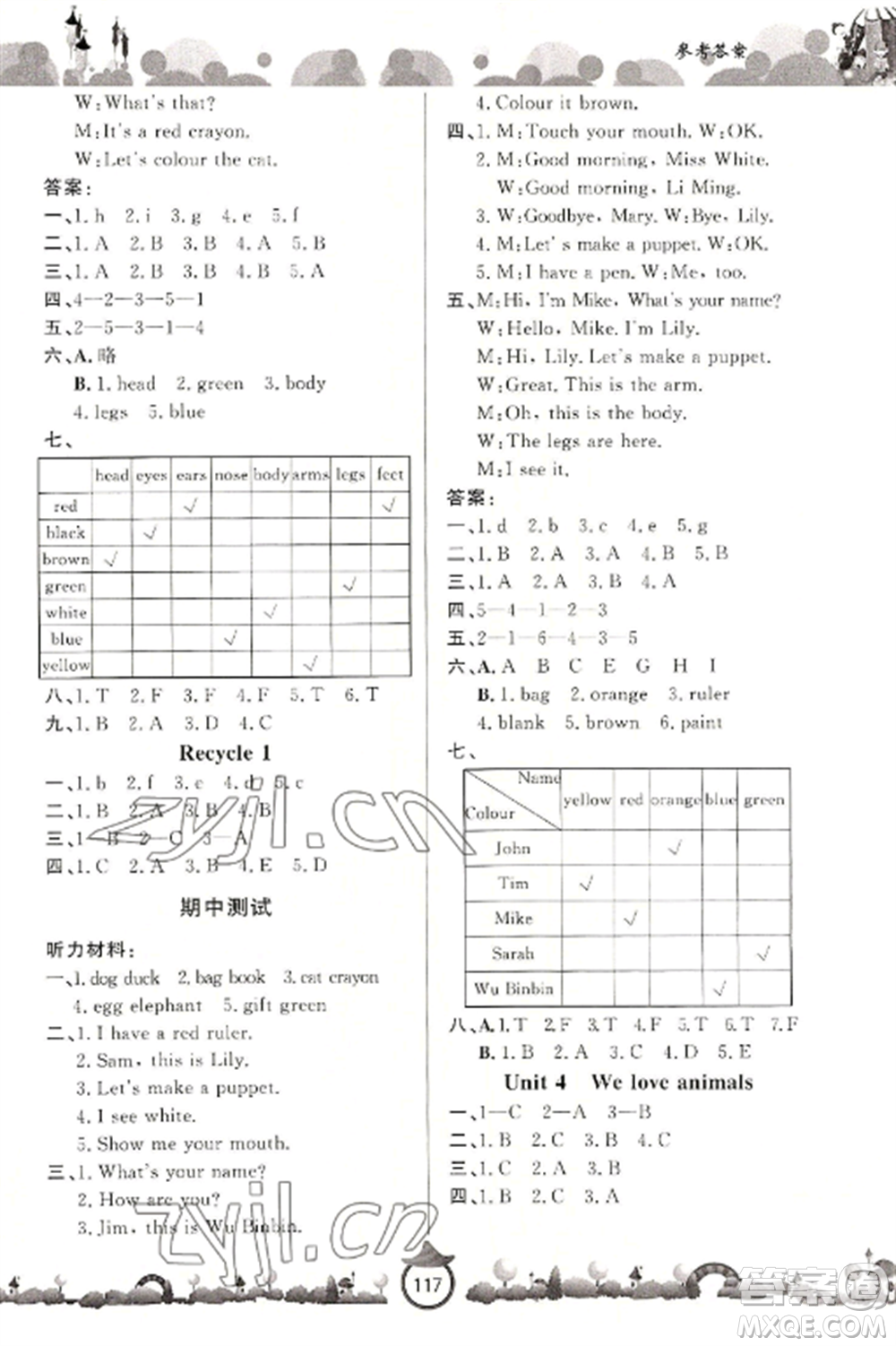 山東文藝出版社2022小學課堂同步訓練三年級英語上冊人教版參考答案